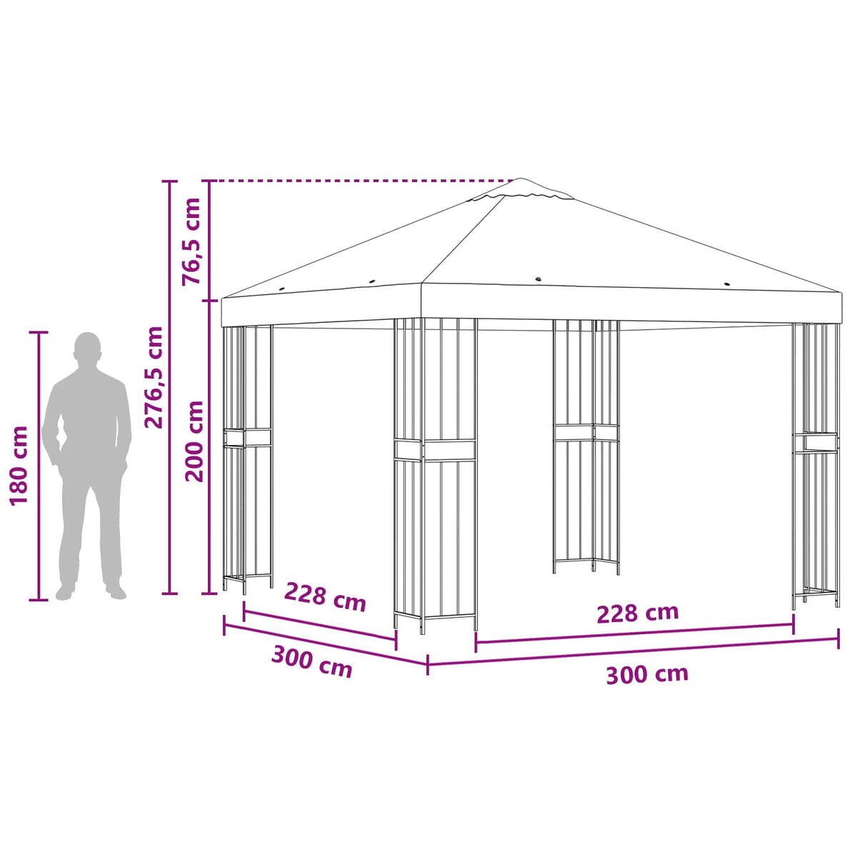 Pavillon 3 x 3 m Creme Polyester und Stahl 190 gsm