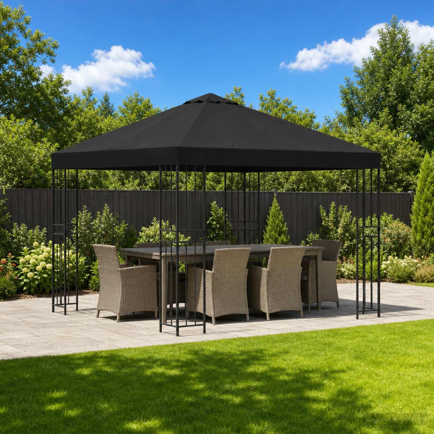 Pavillon 3 x 3 m Schwarz Polyester und Stahl 190 gsm