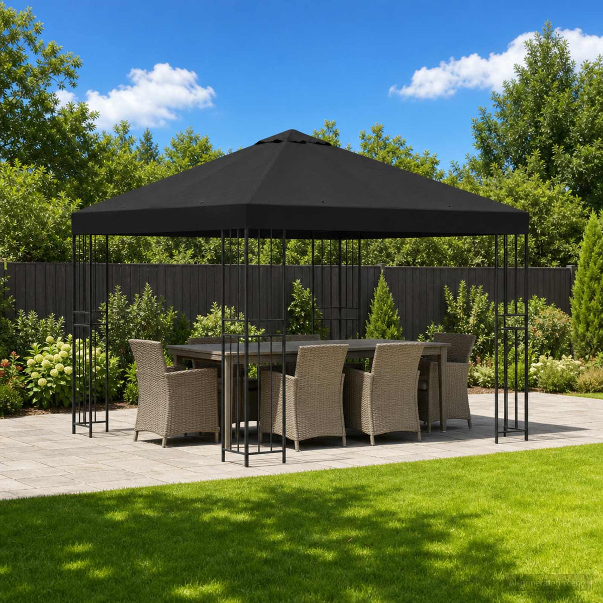 Pavillon 3 x 3 m Schwarz Polyester und Stahl 190 gsm