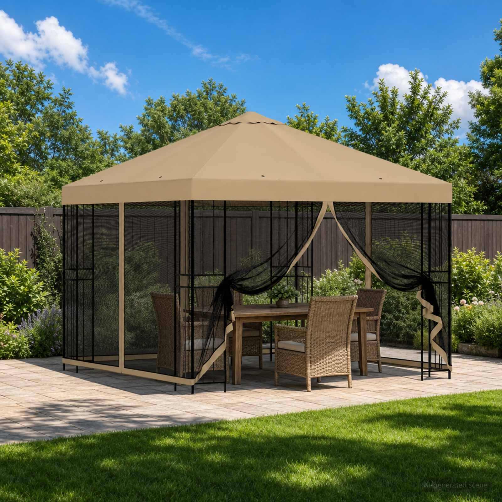 Garten Pavillon mit Seitenwänden 3 x 3 m Beige