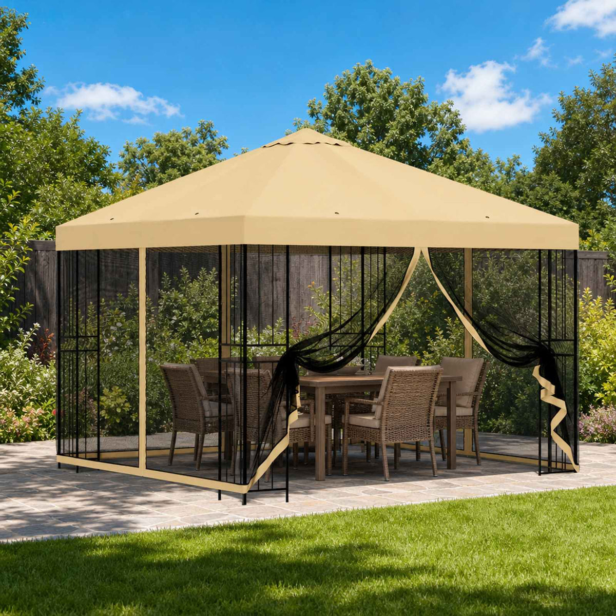 Garten Pavillon mit Seitenwänden 3 x 3 m Creme