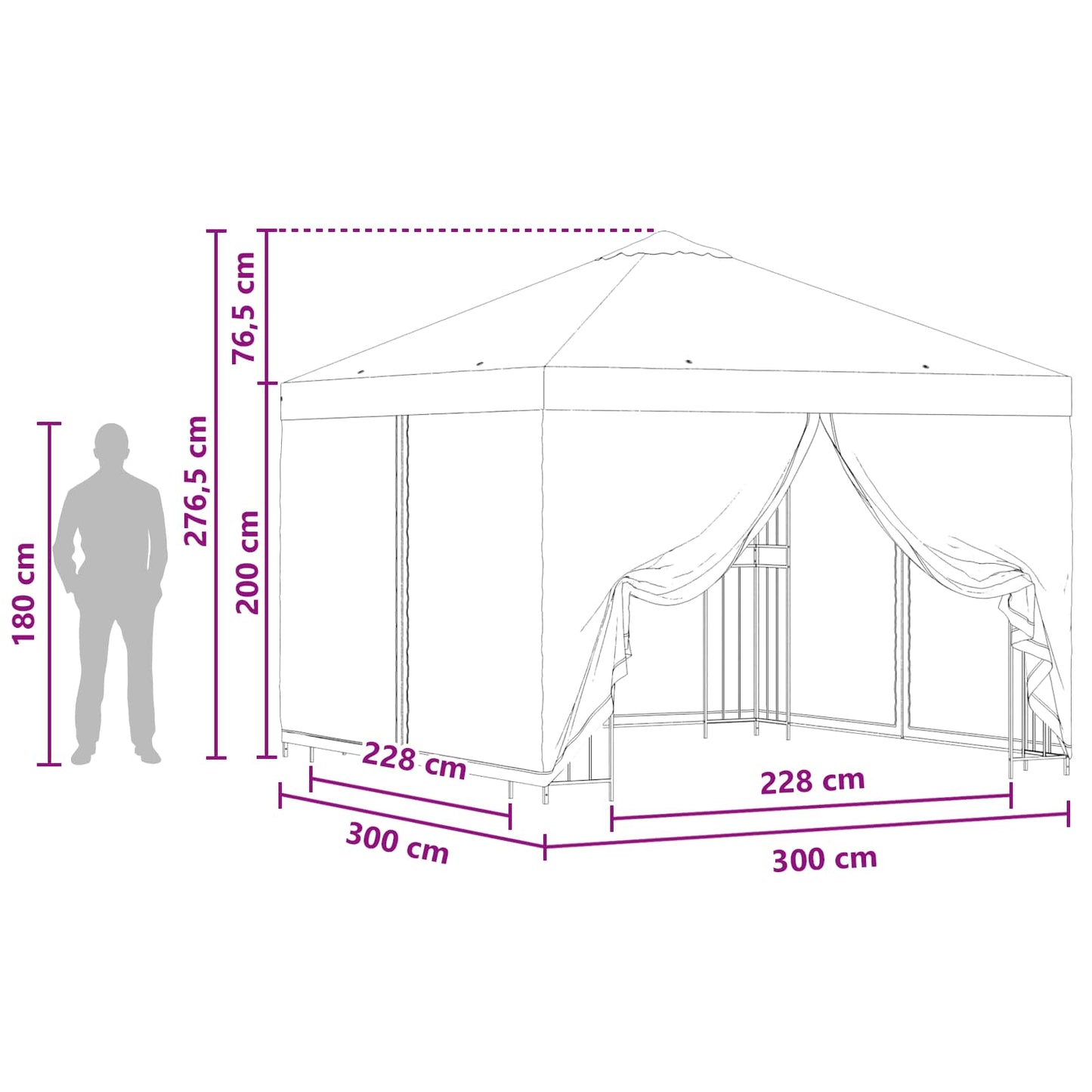 Garten Pavillon mit Seitenwänden 3 x 3 m Anthrazit