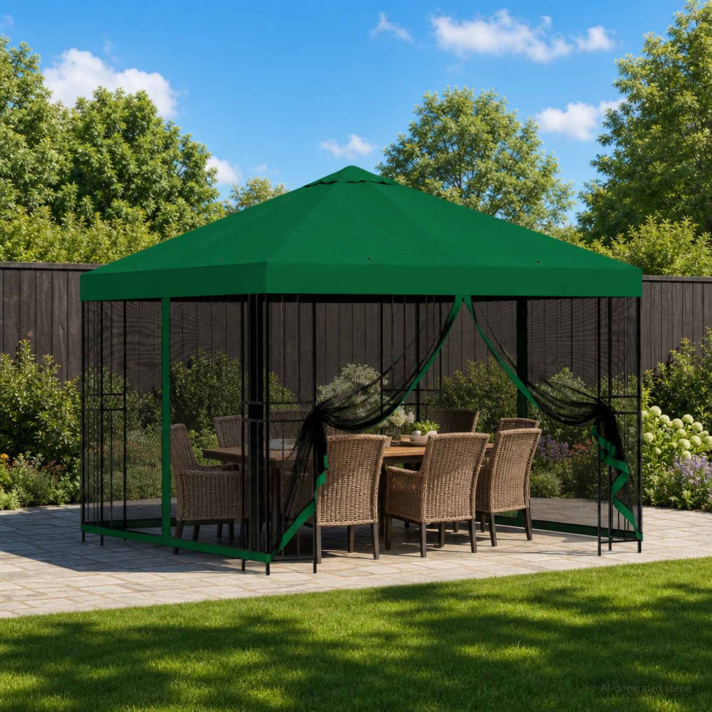Garten Pavillon mit Seitenwänden 3 x 3 m Grün
