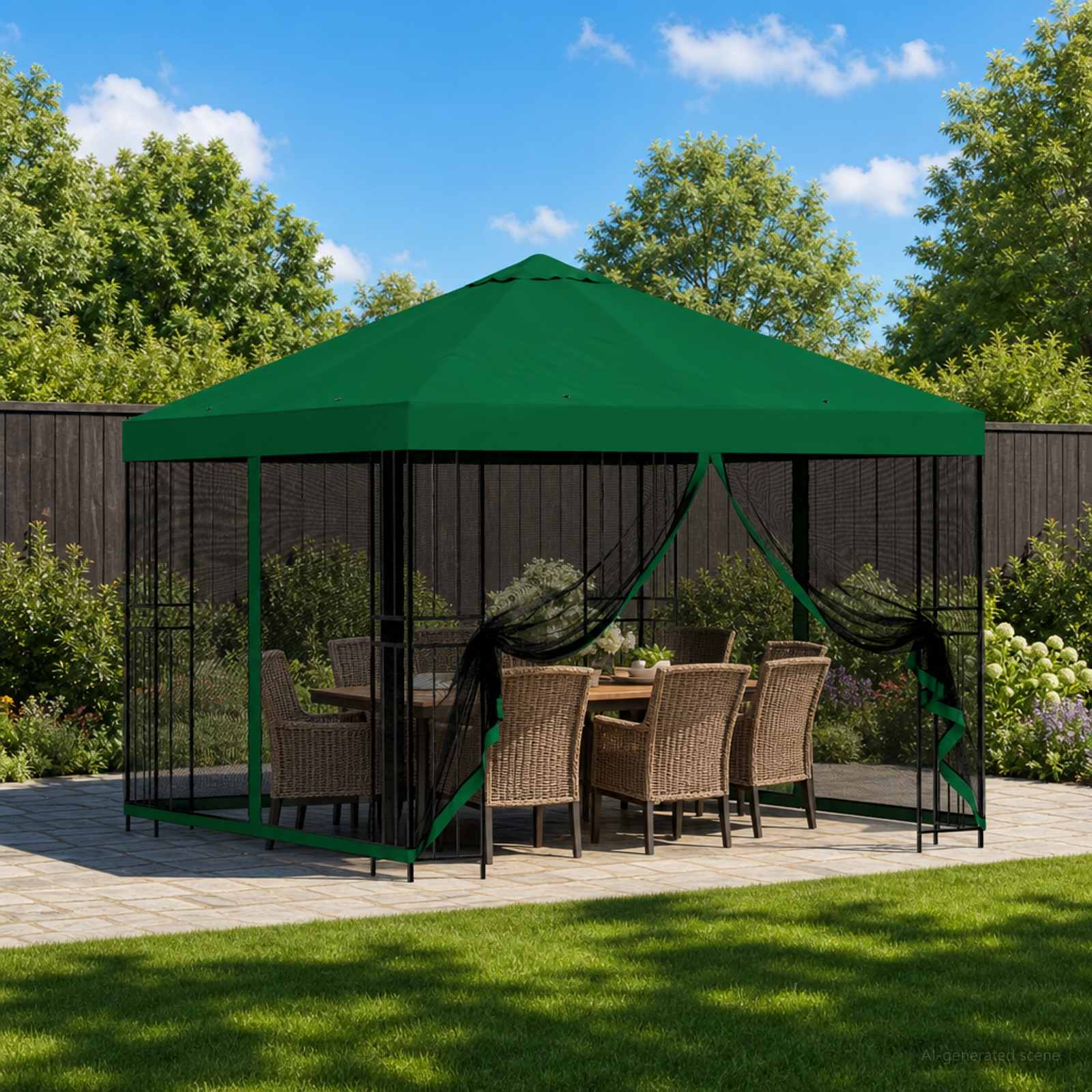Garten Pavillon mit Seitenwänden 3 x 3 m Grün