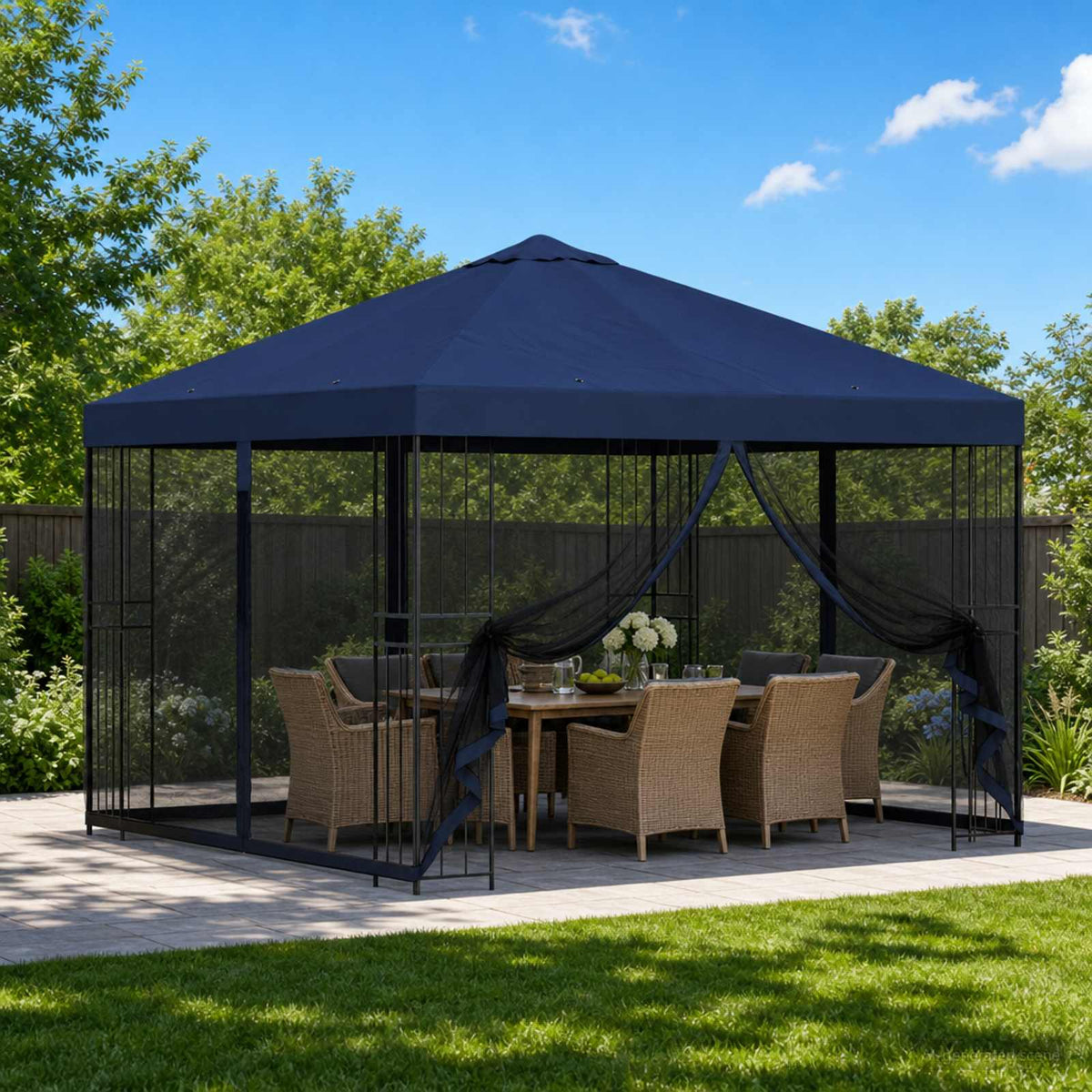 Garten Pavillon mit Seitenwänden 3 x 3 m Blau