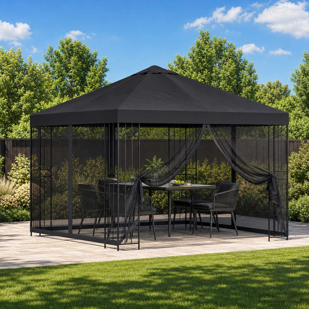 Garten Pavillon mit Seitenwänden 3 x 3 m Schwarz