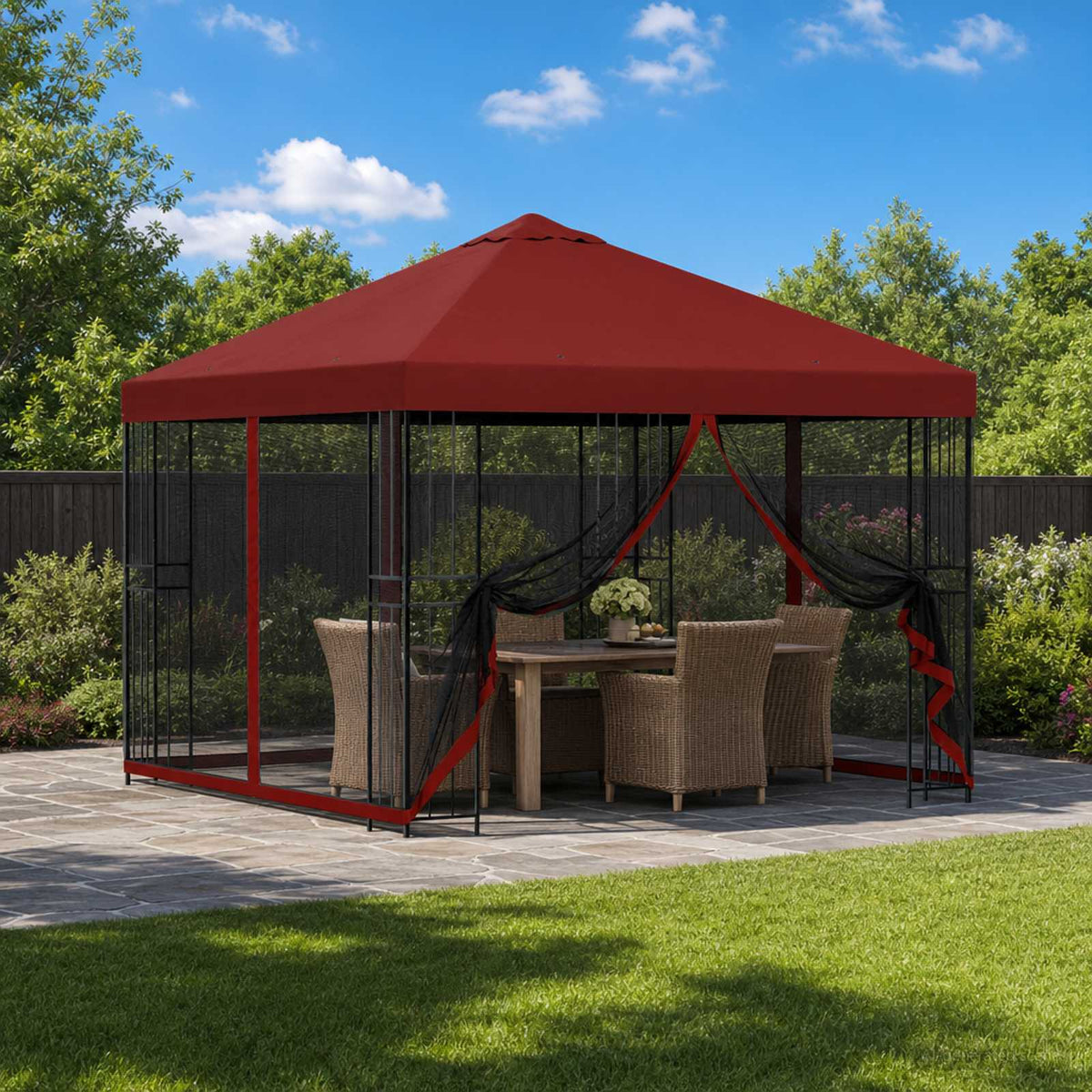 Garten Pavillon mit Seitenwänden 3 x 3 m Bordeauxrot