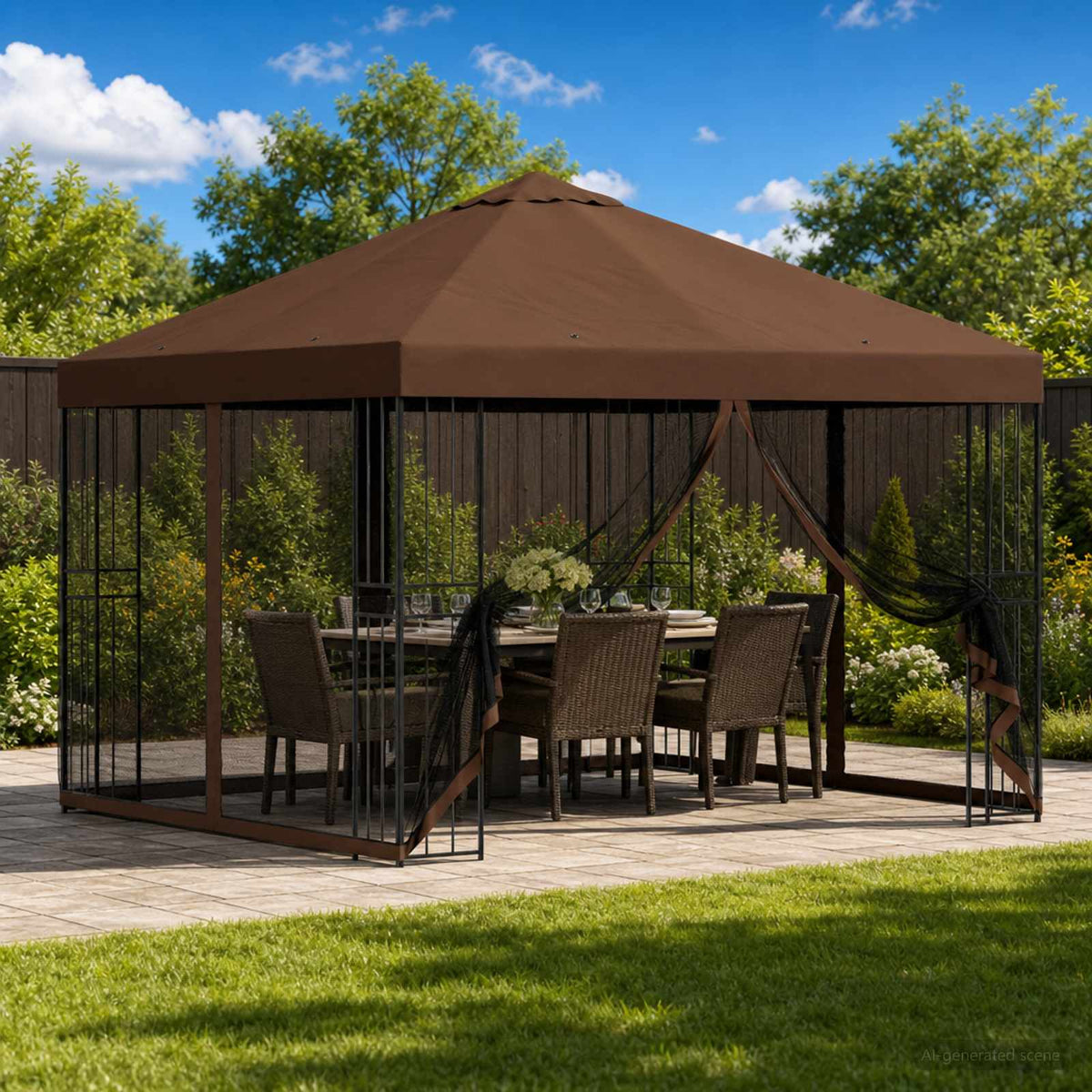 Garten Pavillon mit Seitenwänden 3 x 3 m Braun