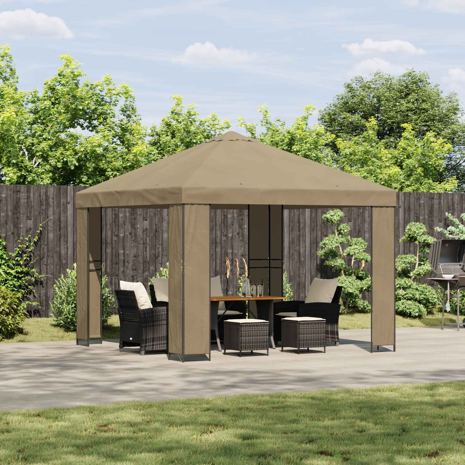 Pavillon 3 x 3 m Beige Polyester und Stahl 190 gsm