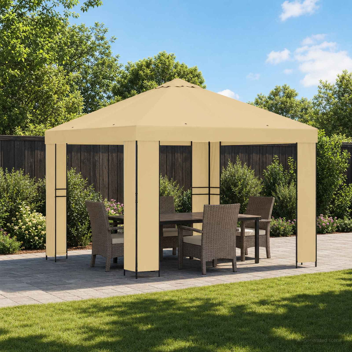 Pavillon 3 x 3 m Creme Polyester und Stahl 190 gsm