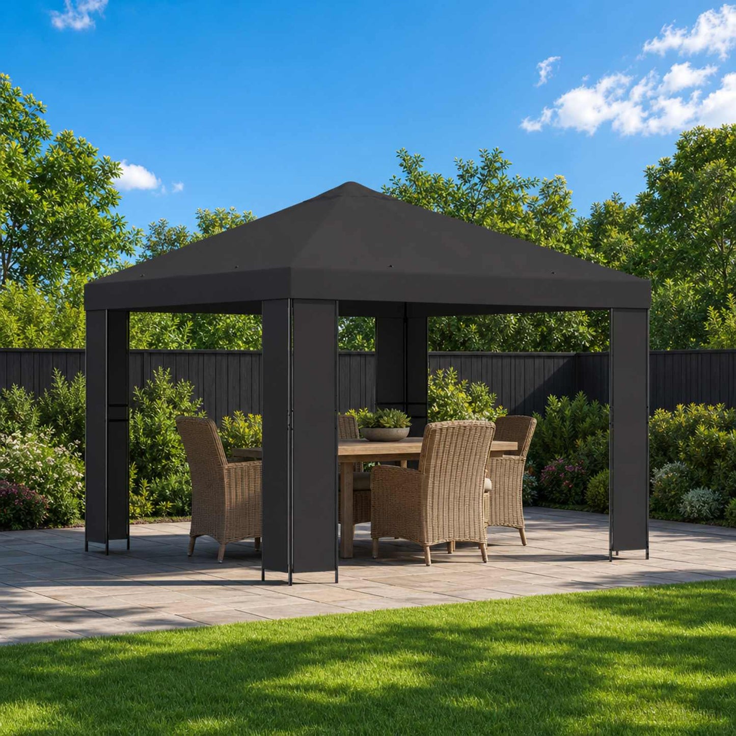 Pavillon 3 x 3 m Anthrazit Polyester und Stahl 190 gsm