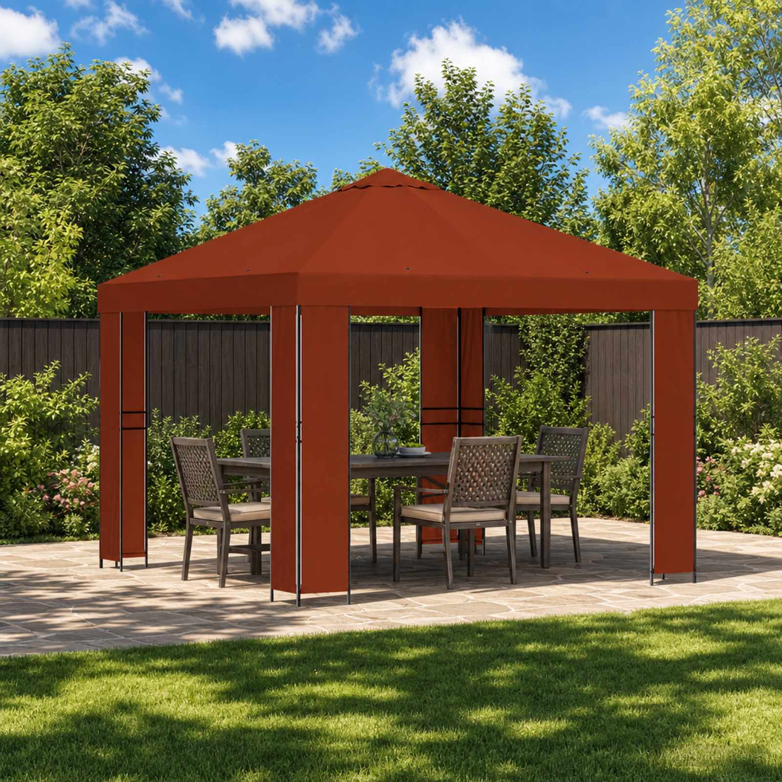 Pavillon 3 x 3 m Terrakotta Polyester und Stahl 190 gsm