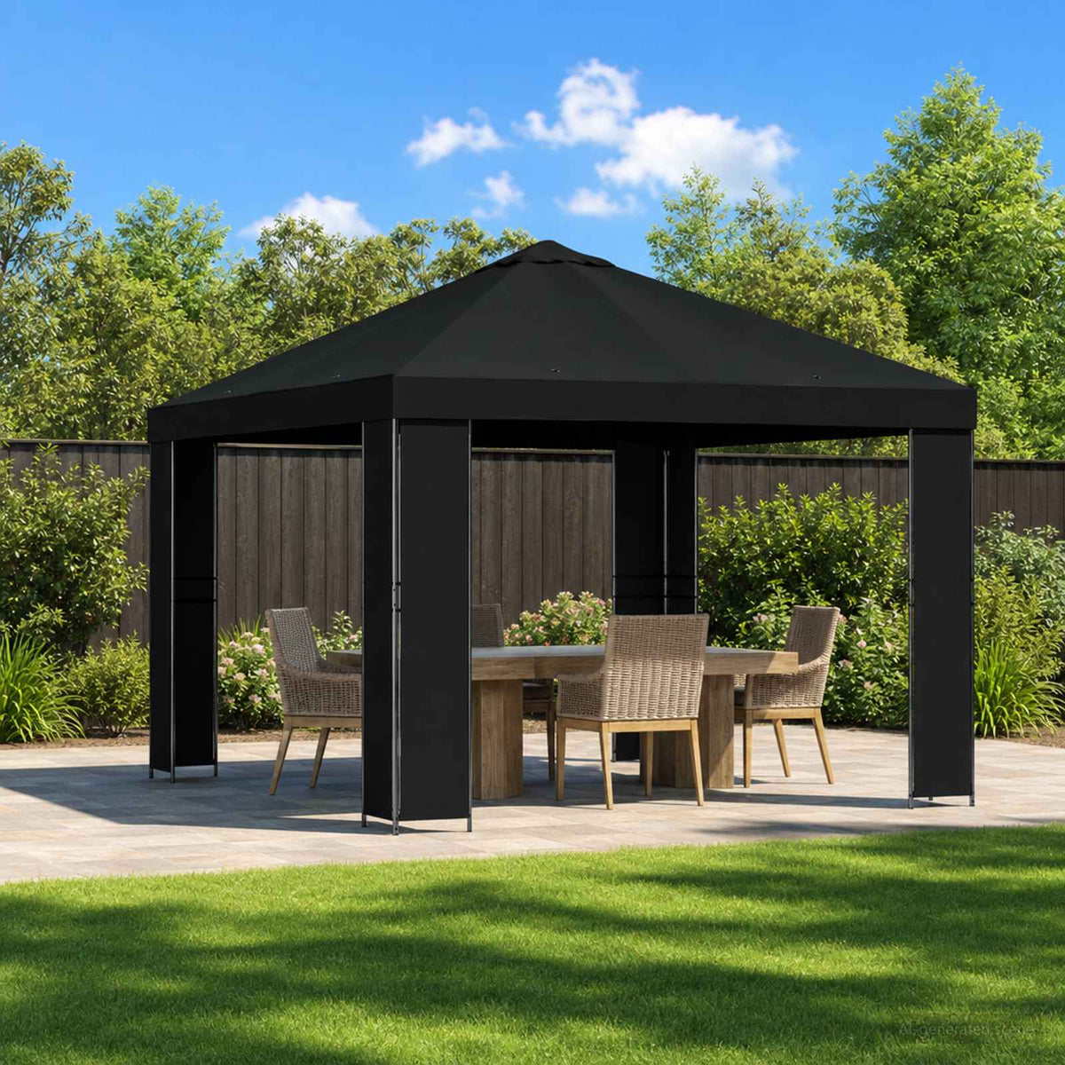 Pavillon 3 x 3 m Schwarz Polyester und Stahl 190 gsm