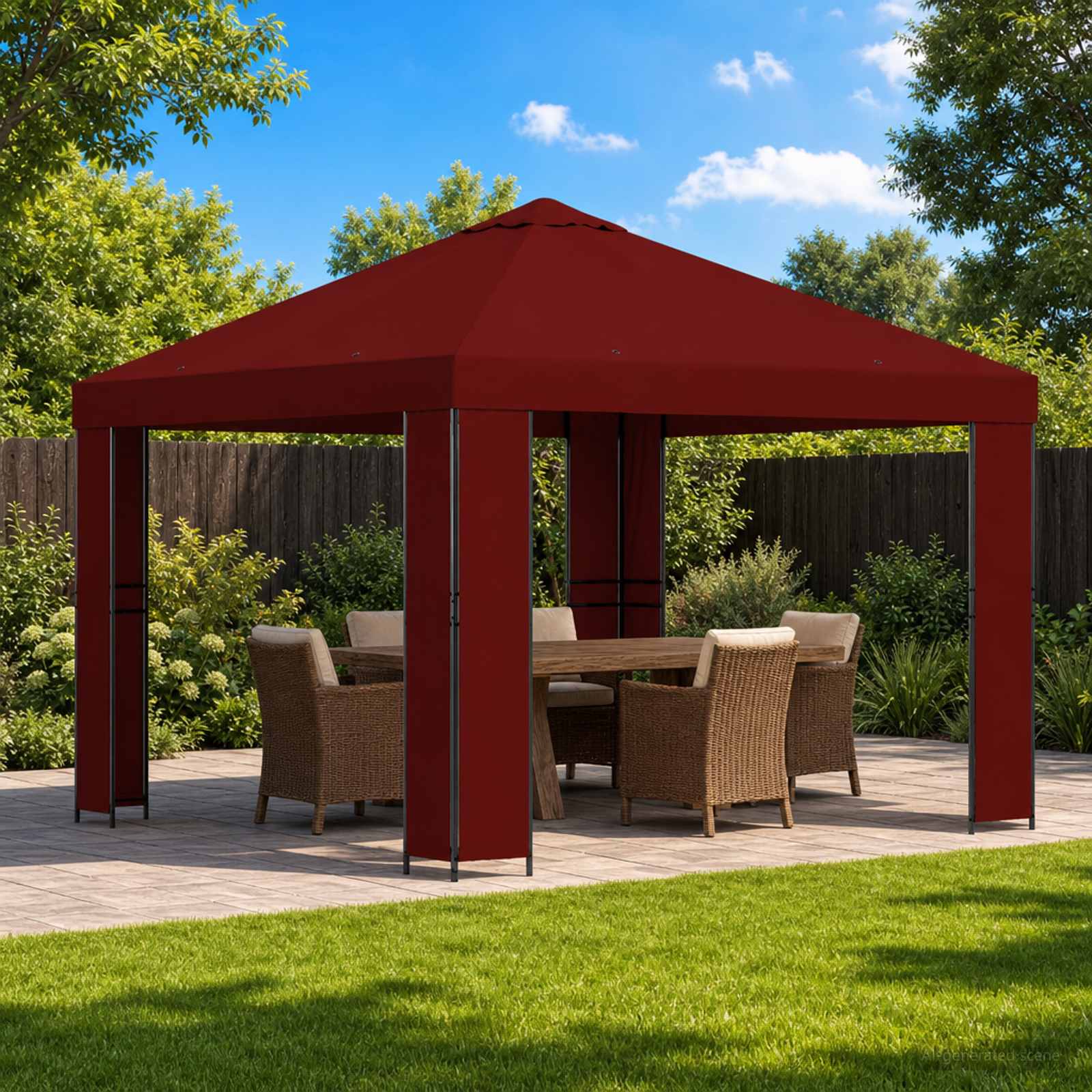 Pavillon 3 x 3 m Bordeauxrot Polyester und Stahl 190 gsm