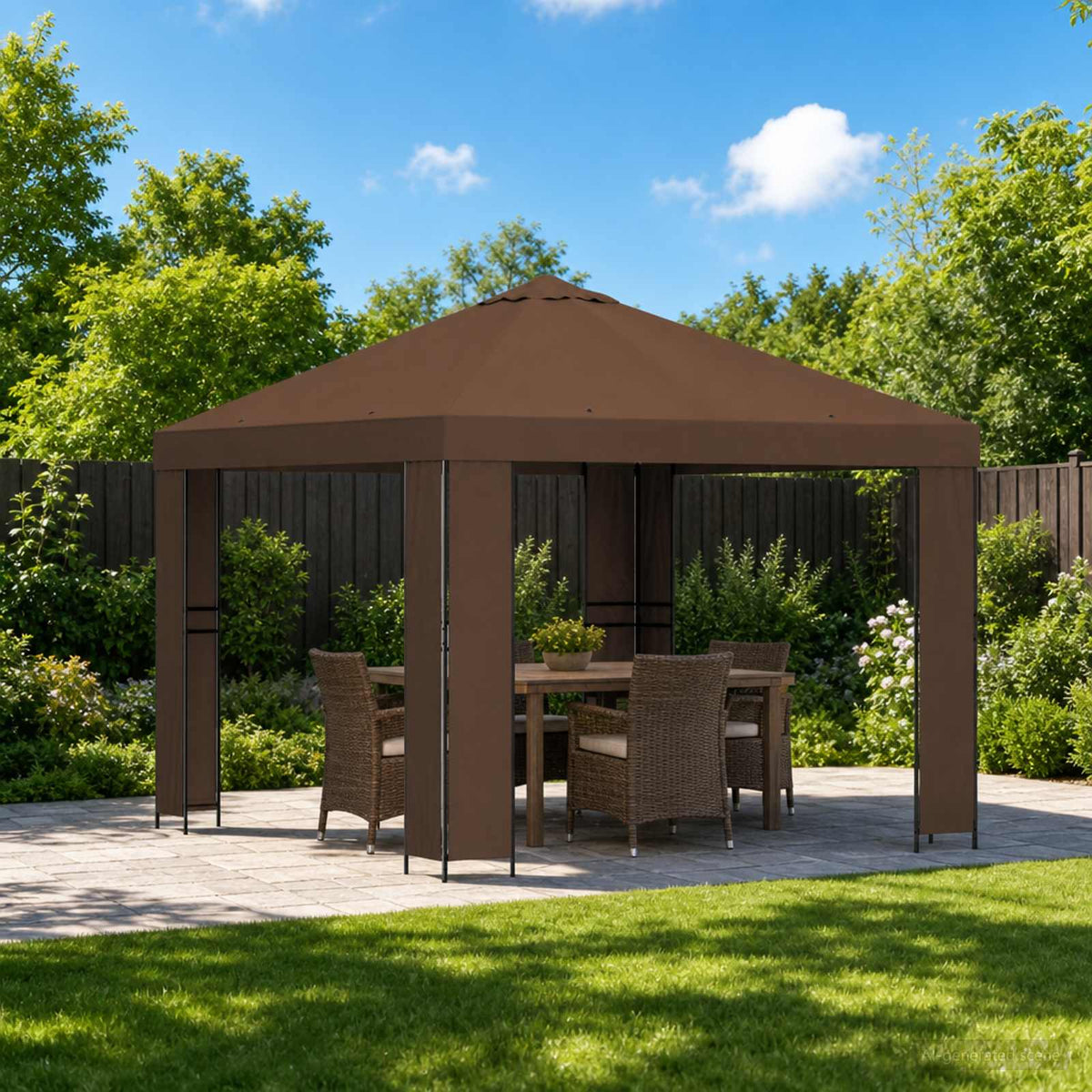 Pavillon 3 x 3 m Braun Polyester und Stahl 190 gsm