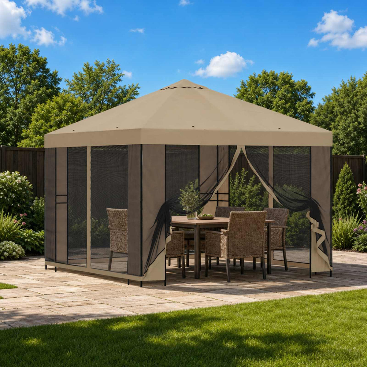 Garten Pavillon mit Seitenwänden 3 x 3 m Beige