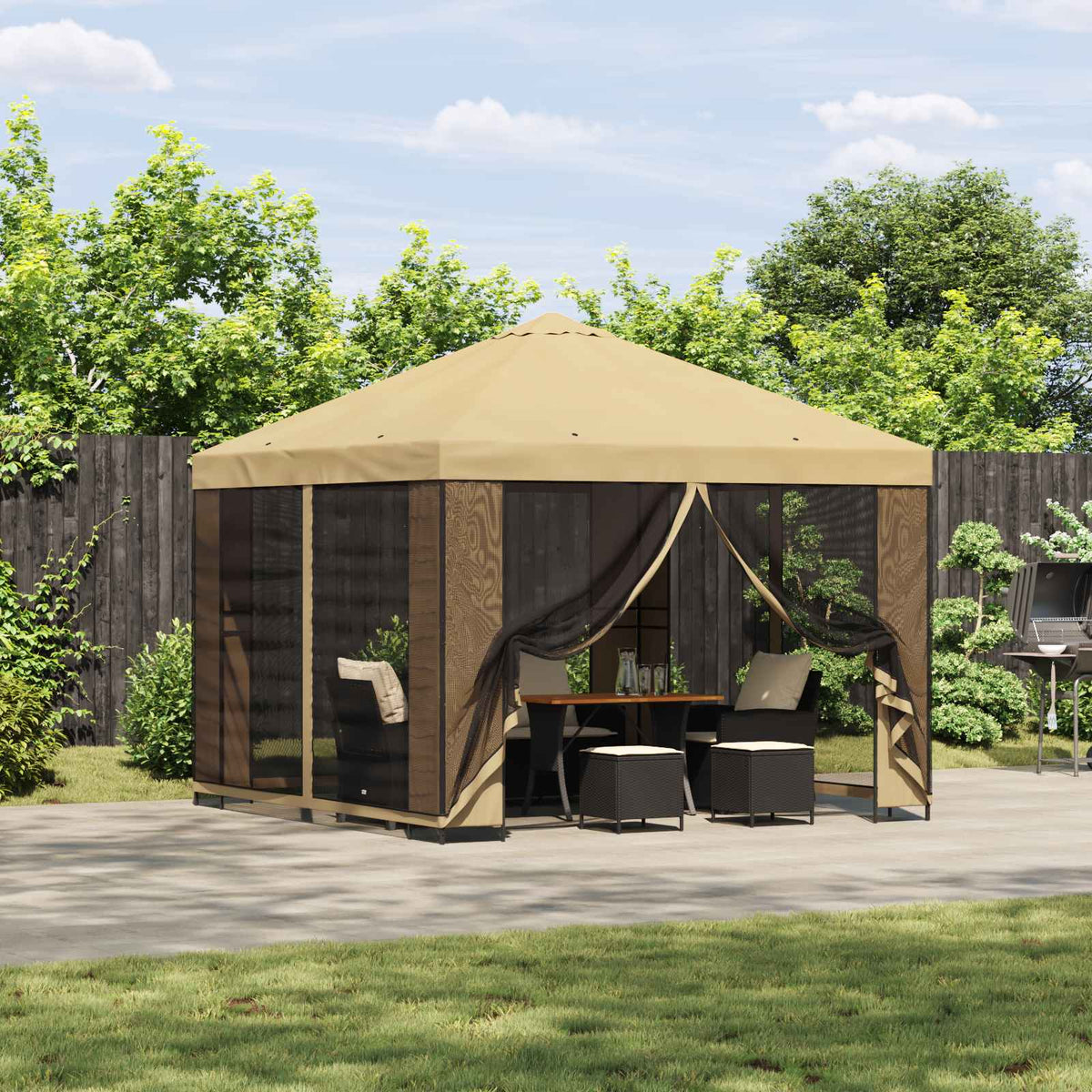 Garten Pavillon mit Seitenwänden 3 x 3 m Creme