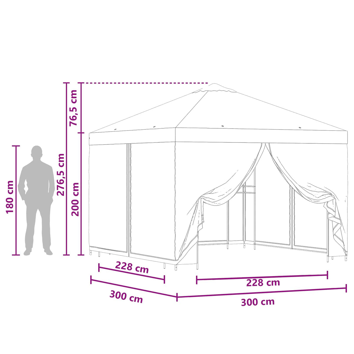 Garten Pavillon mit Seitenwänden 3 x 3 m Grün