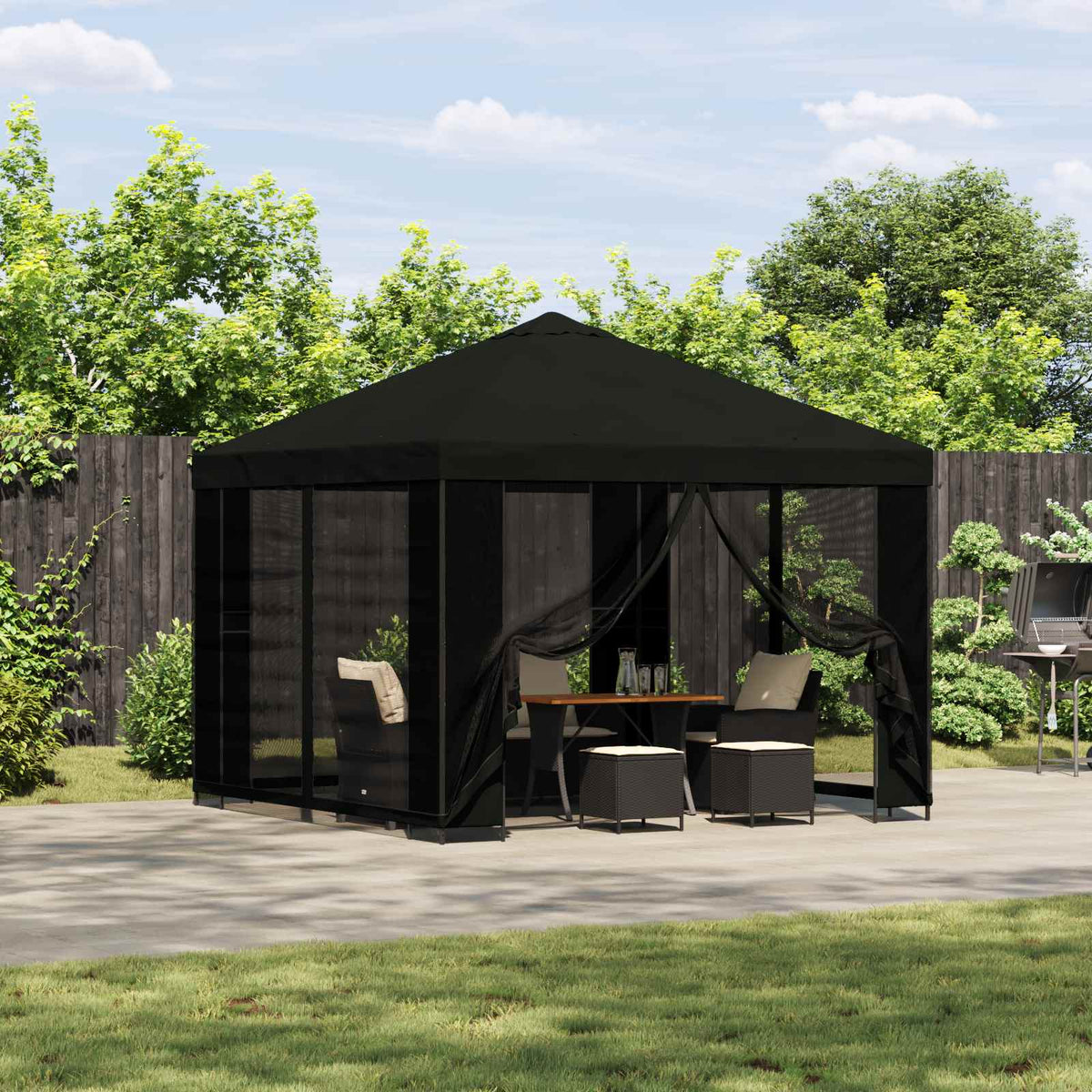 Garten Pavillon mit Seitenwänden 3 x 3 m Schwarz