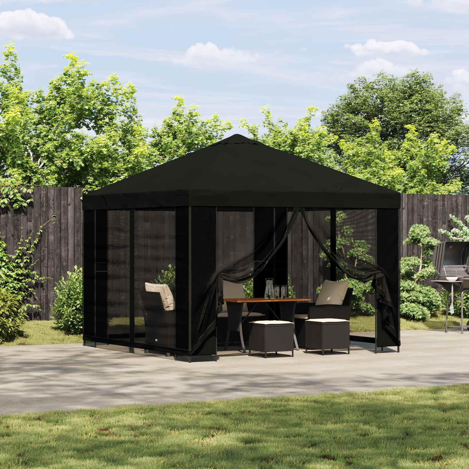 Garten Pavillon mit Seitenwänden 3 x 3 m Schwarz