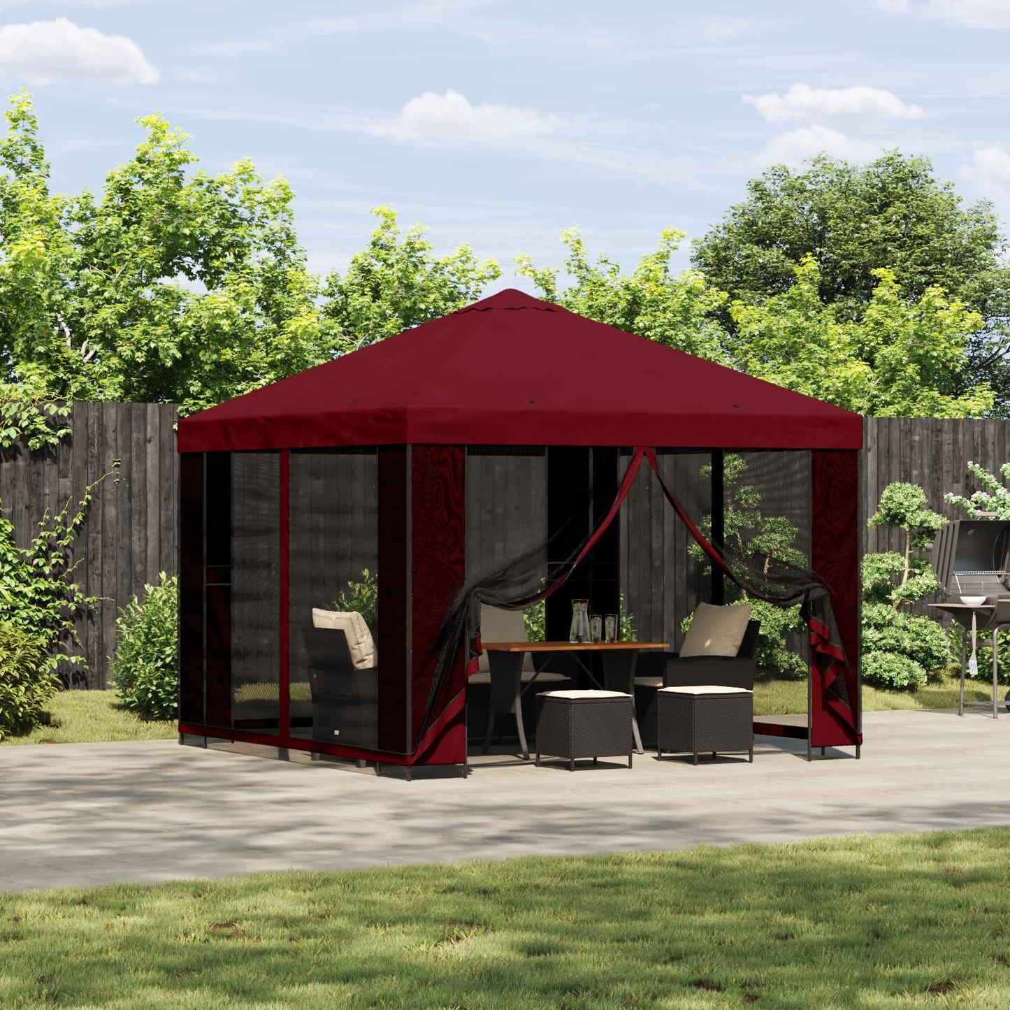 Garten Pavillon mit Seitenwänden 3 x 3 m Bordeauxrot
