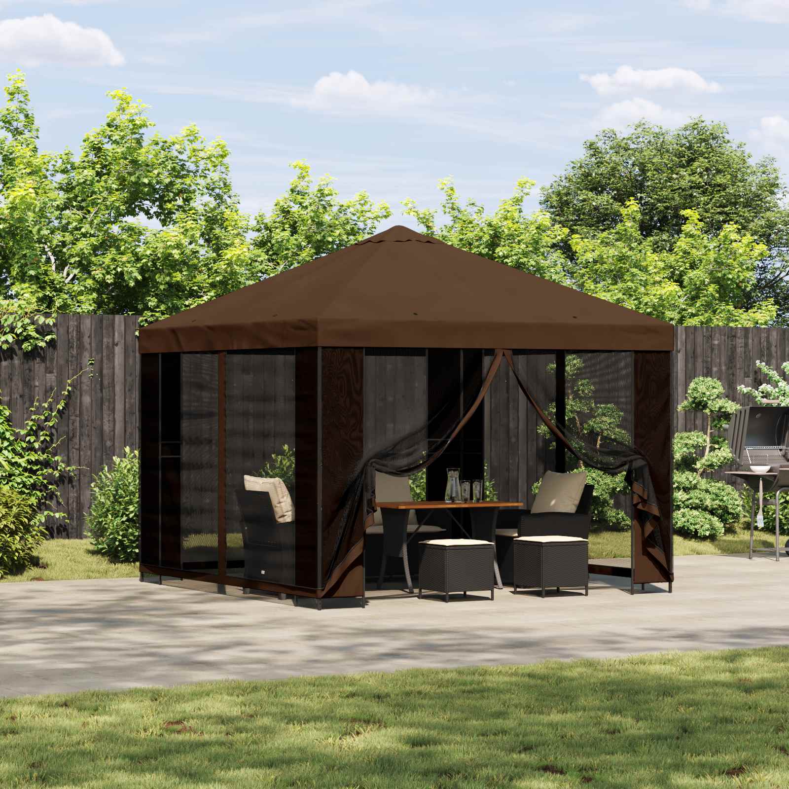 Garten Pavillon mit Seitenwänden 3 x 3 m Braun