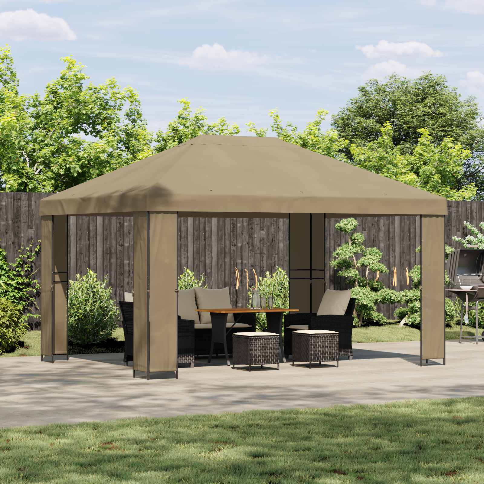 Pavillon 4 x 3 m Beige Polyester und Stahl 190 gsm