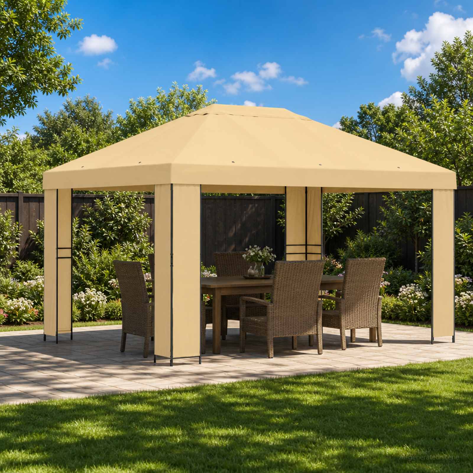 Pavillon 4 x 3 m Creme Polyester und Stahl 190 gsm