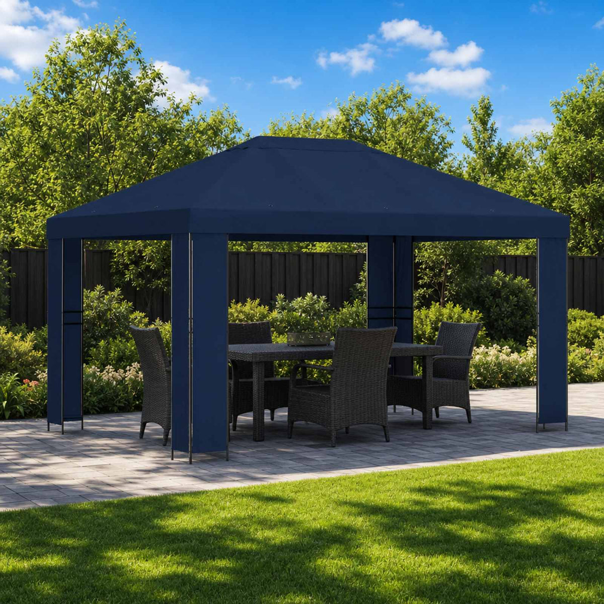 Pavillon 4 x 3 m Blau Polyester und Stahl 190 gsm