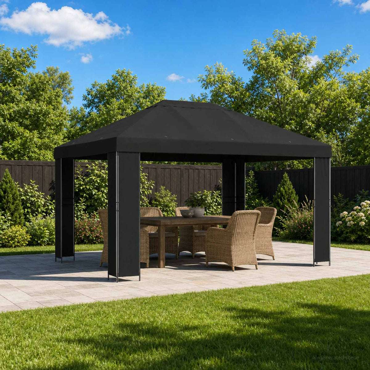 Pavillon 4 x 3 m Schwarz Polyester und Stahl 190 gsm