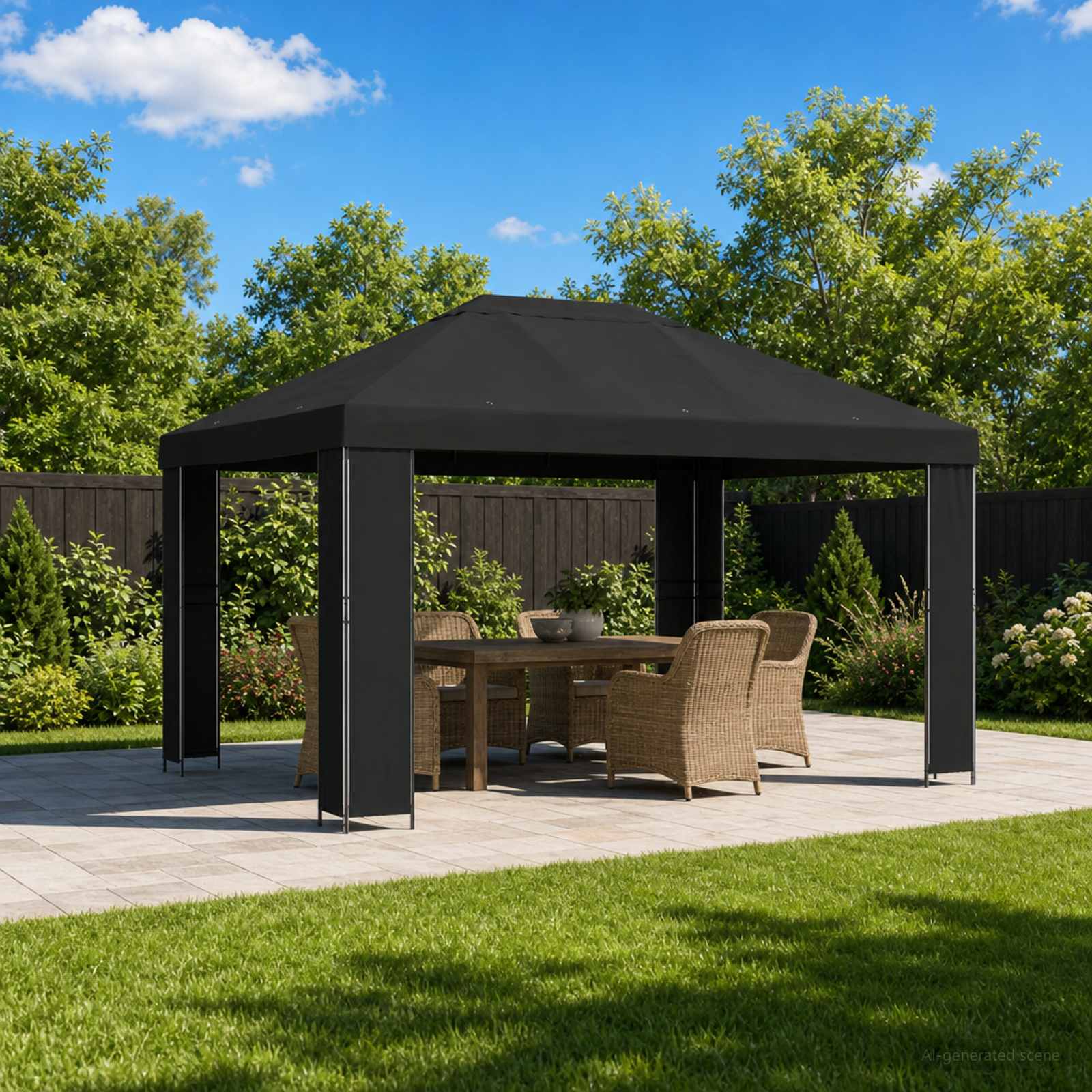 Pavillon 4 x 3 m Schwarz Polyester und Stahl 190 gsm