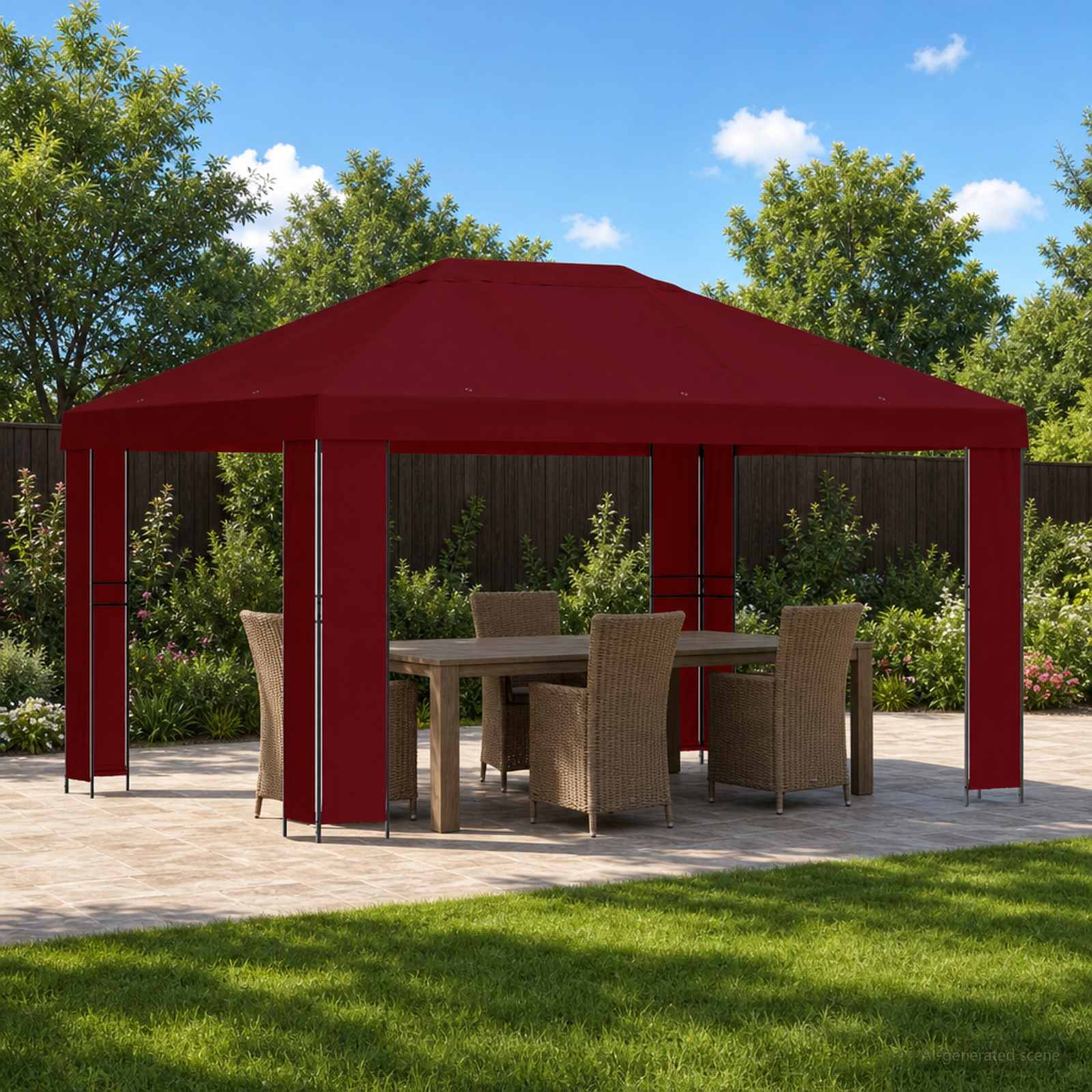 Pavillon 4 x 3 m Bordeauxrot Polyester und Stahl 190 gsm