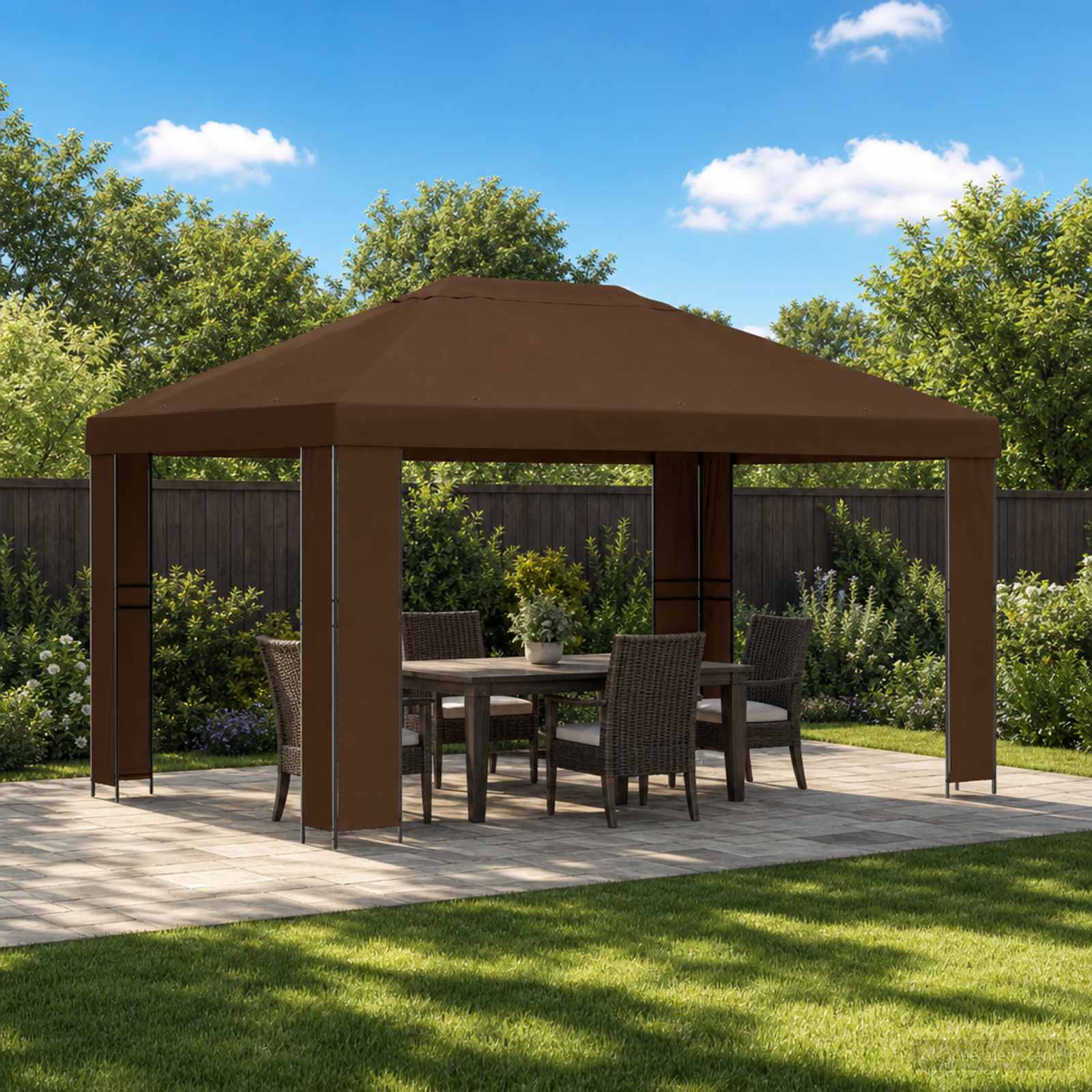 Pavillon 4 x 3 m Braun Polyester und Stahl 190 gsm