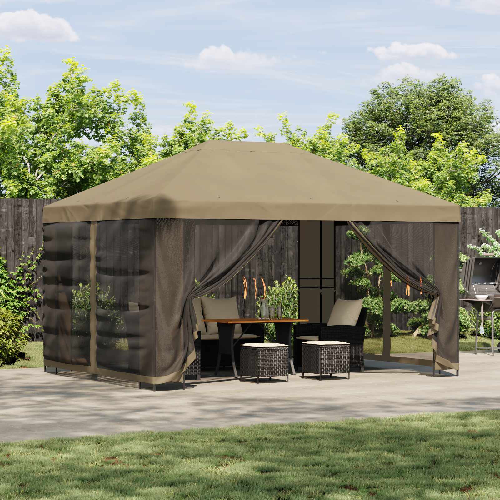 Garten Pavillon mit Seitenwänden 4 x 3 m Beige