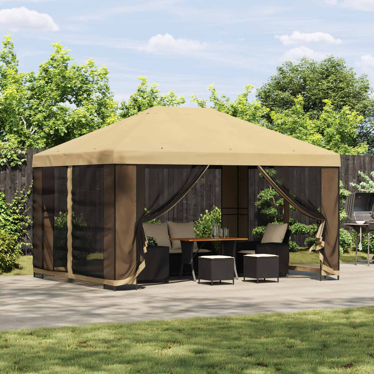 Garten Pavillon mit Seitenwänden 4 x 3 m Creme
