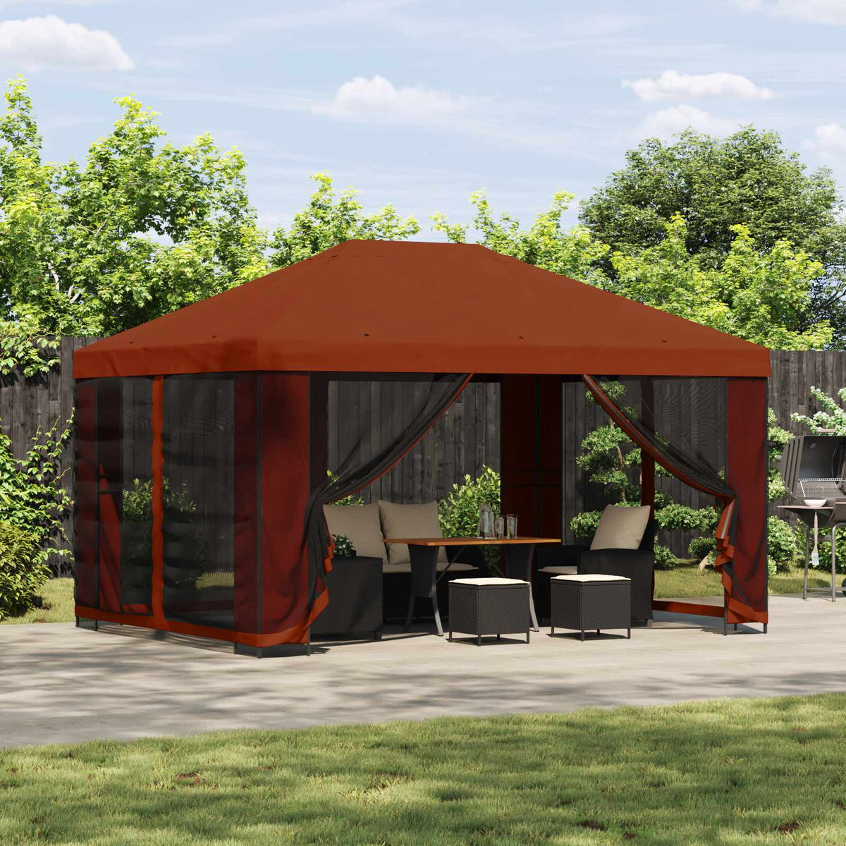 Pavillon mit Seitenwänden 4 x 3 m Terrakotta