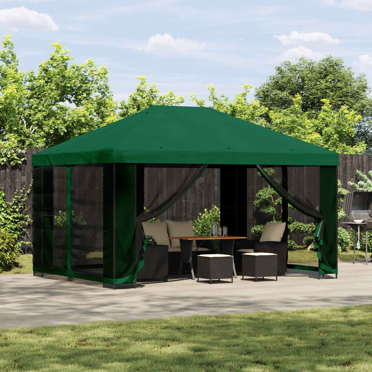 Garten Pavillon mit Seitenwänden 4 x 3 m Grün