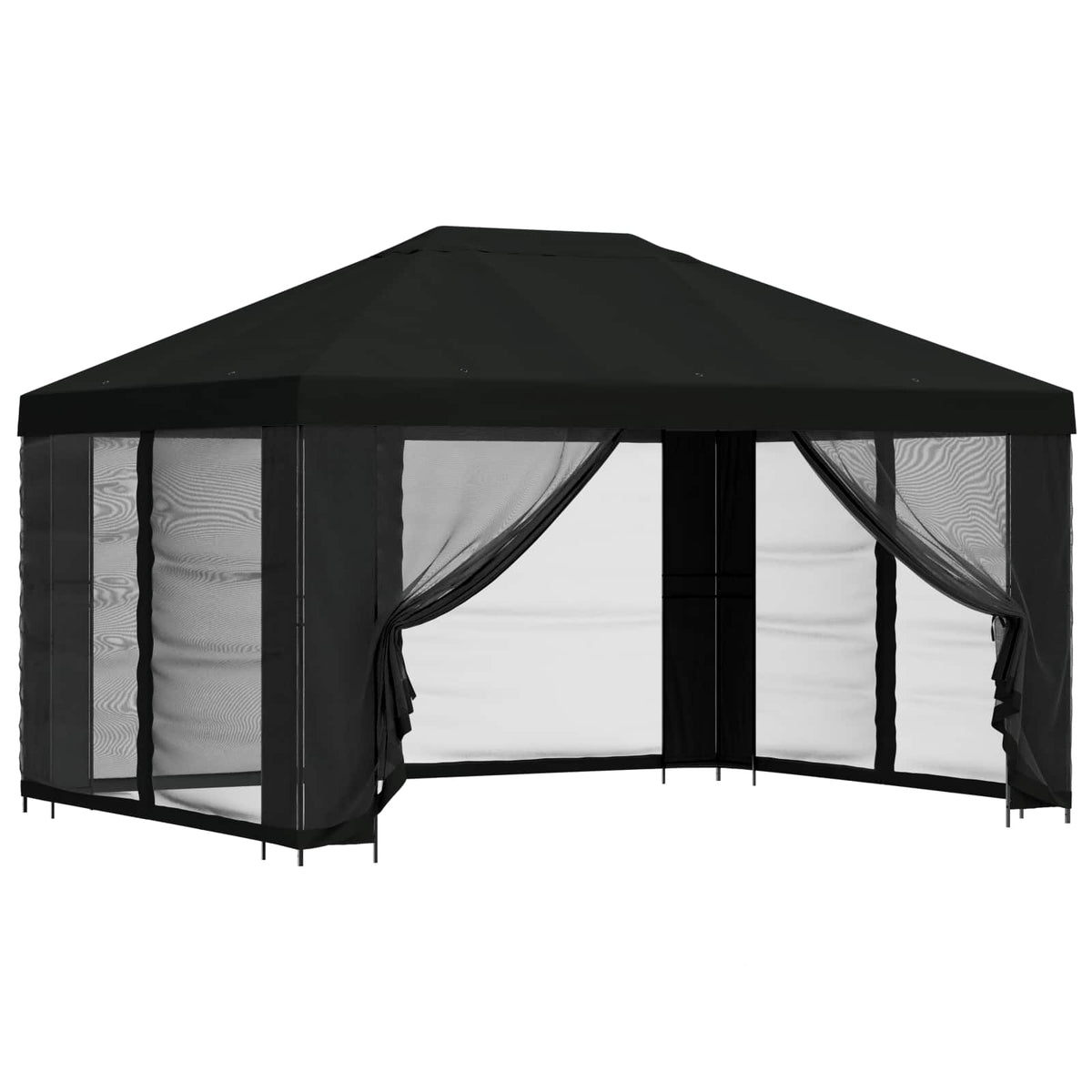 Pavillon mit Seitenwänden 4 x 3 m Schwarz Polyester und Stahl