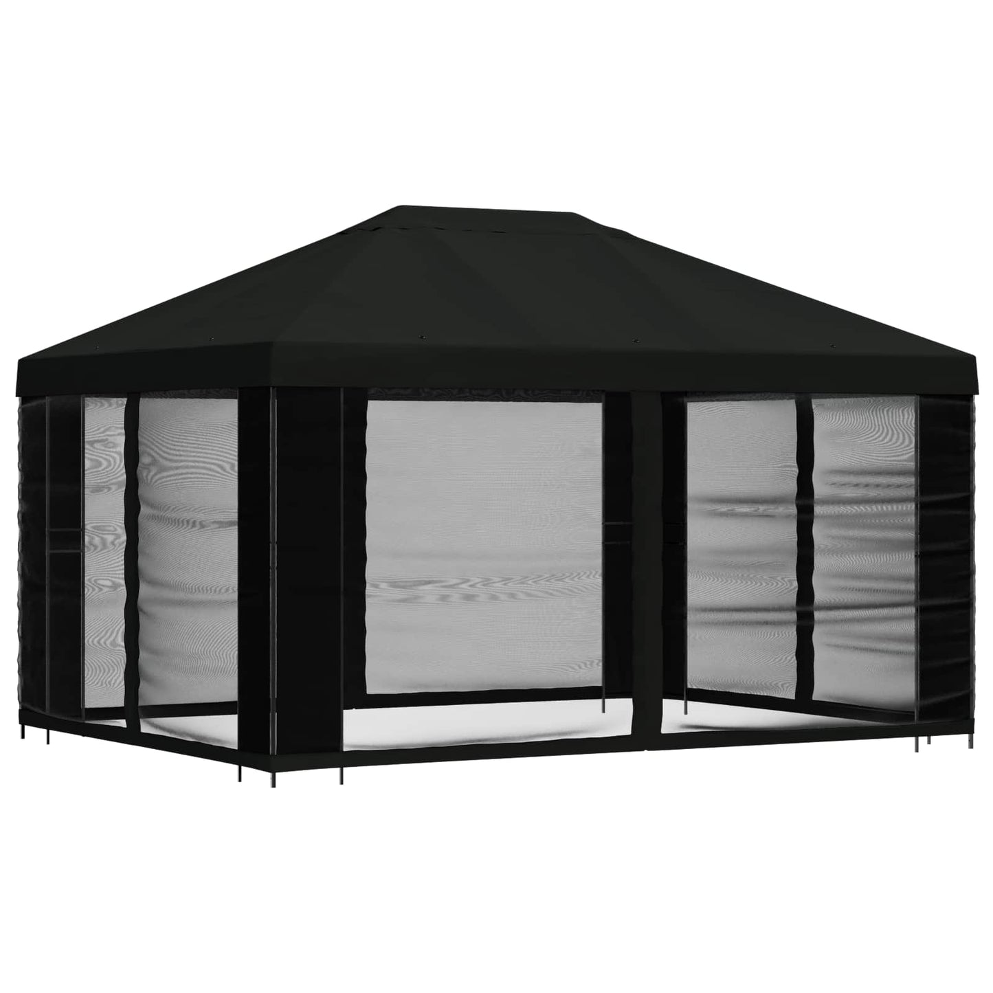 Pavillon mit Seitenwänden 4 x 3 m Schwarz Polyester und Stahl