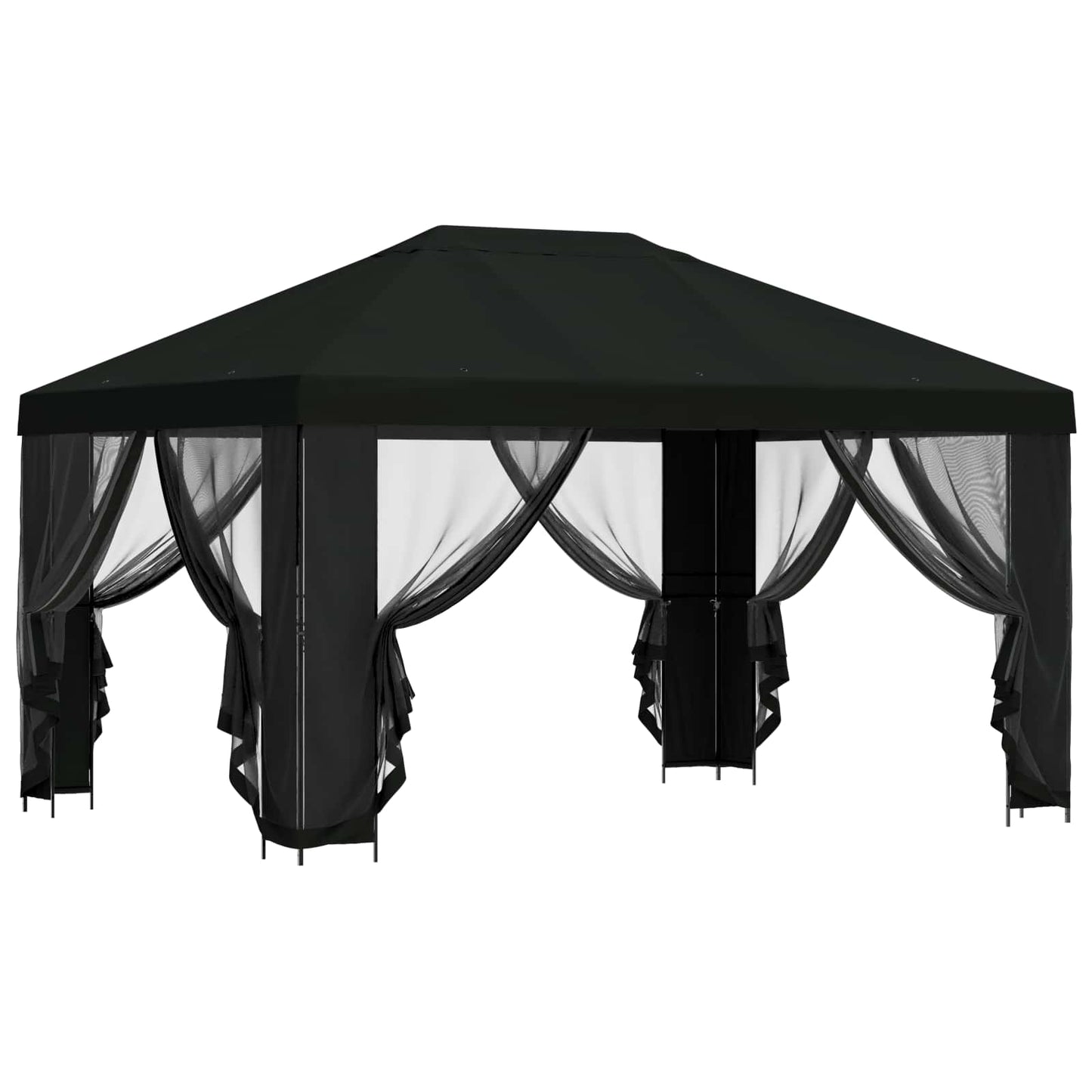Pavillon mit Seitenwänden 4 x 3 m Schwarz Polyester und Stahl