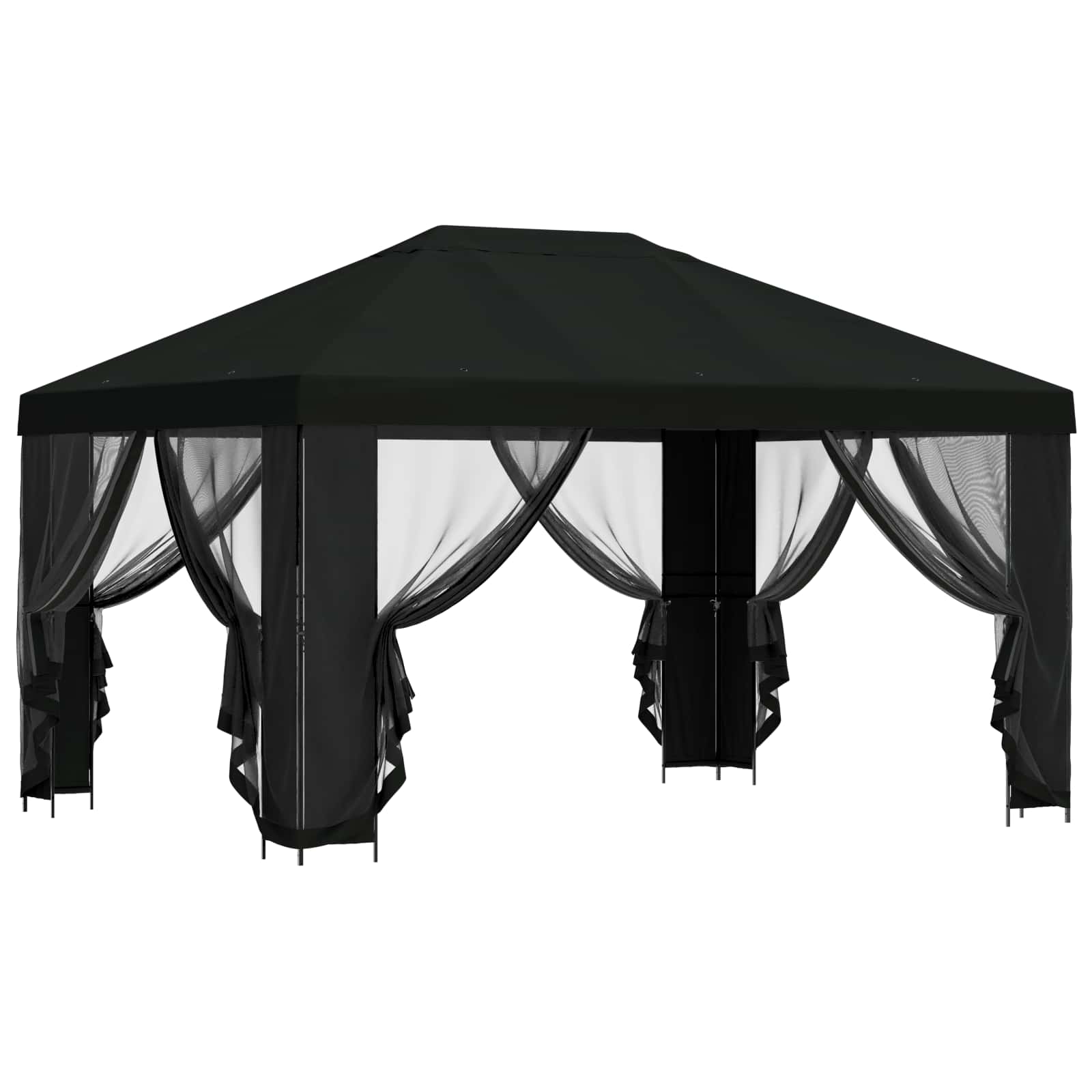 Pavillon mit Seitenwänden 4 x 3 m Schwarz Polyester und Stahl