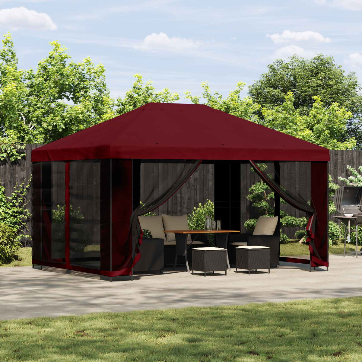 Garten Pavillon mit Seitenwänden 4 x 3 m Bordeauxrot
