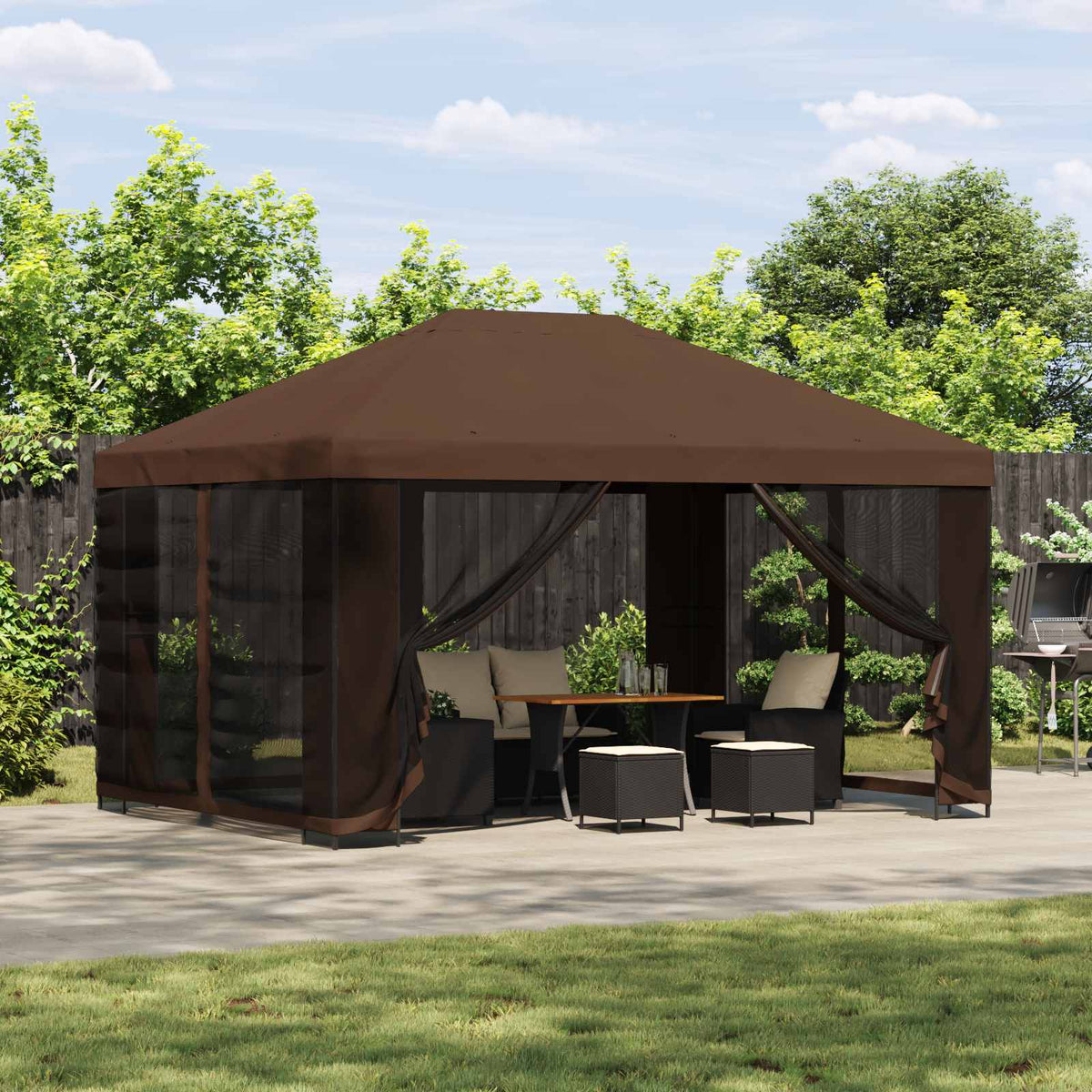 Garten Pavillon mit Seitenwänden 4 x 3 m Braun