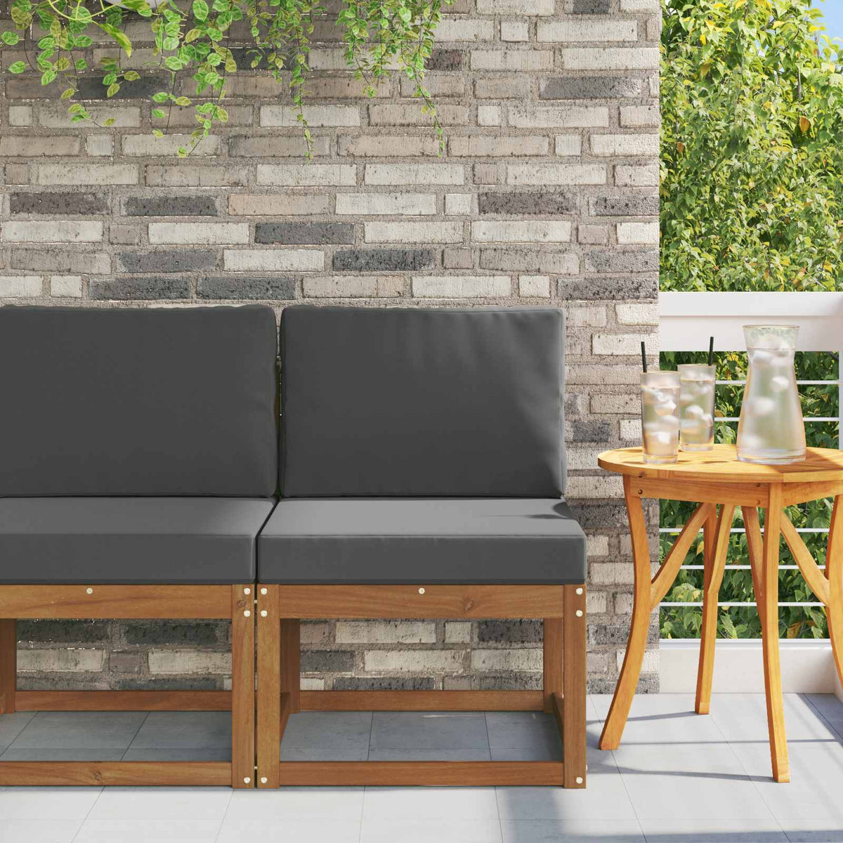 Outdoor Mittelsofa Massivholz Akazie Natur