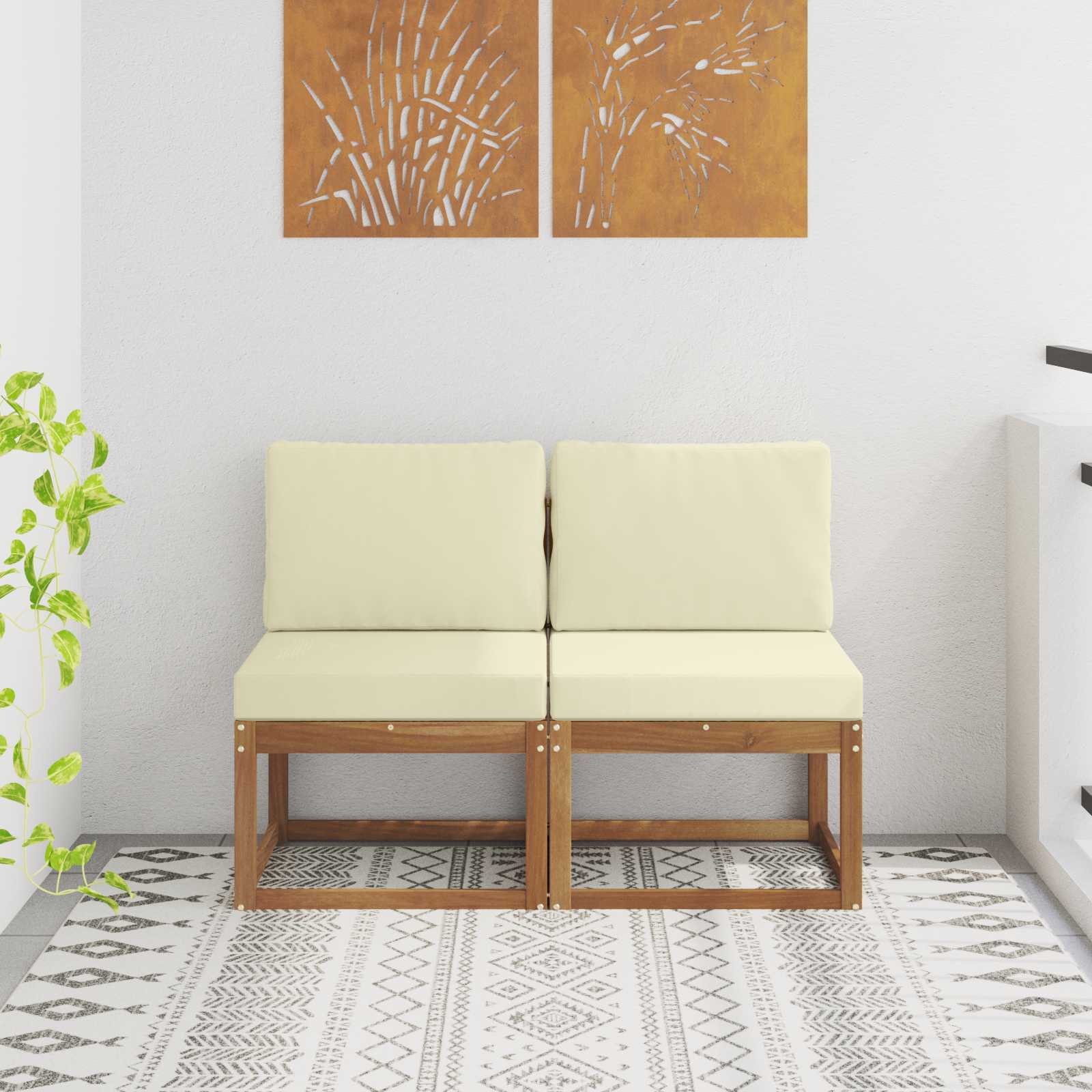 2 Stück Outdoor Mittelsofa Massivholz Akazie