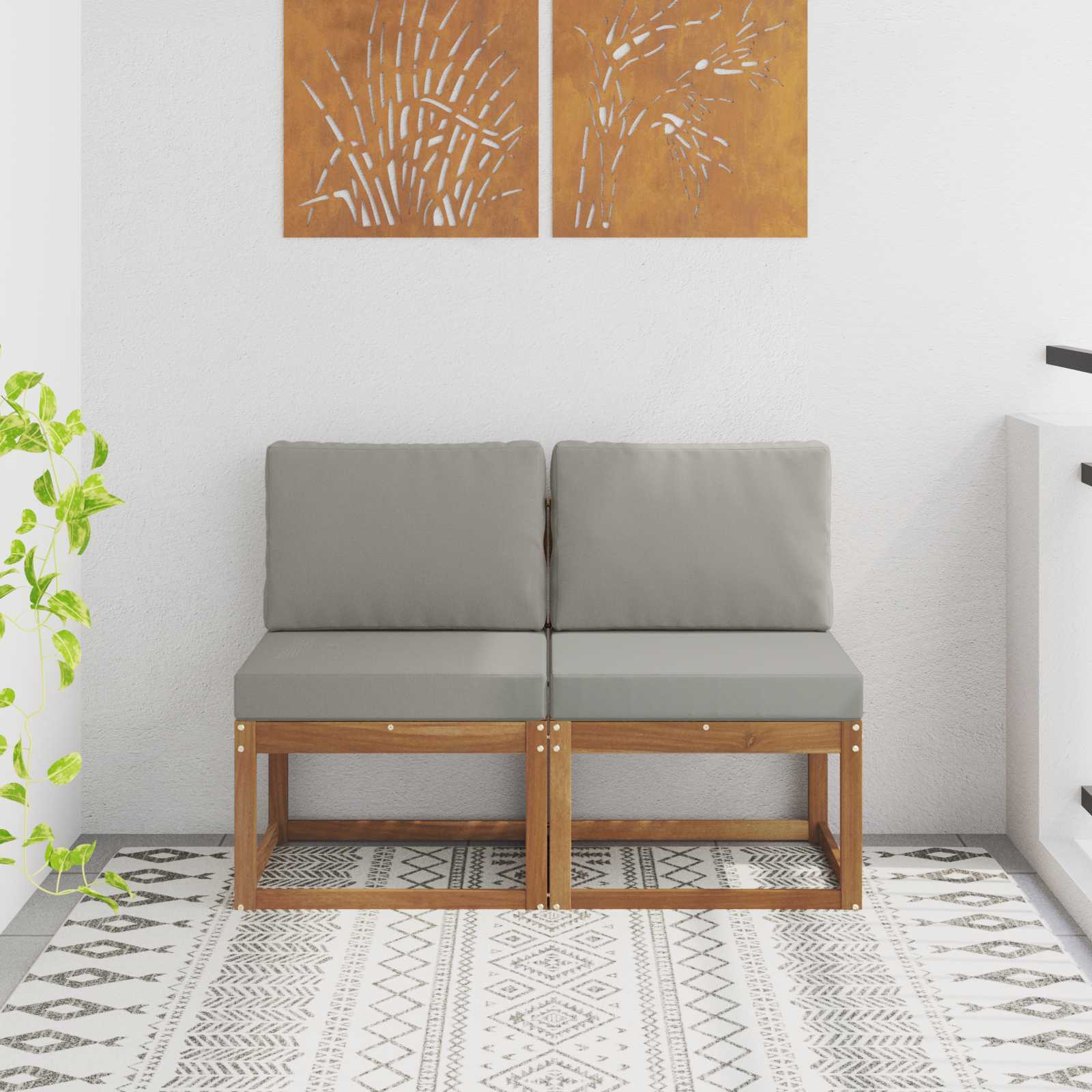 2 Stück Outdoor Mittelsofa Massivholz Akazie Natur