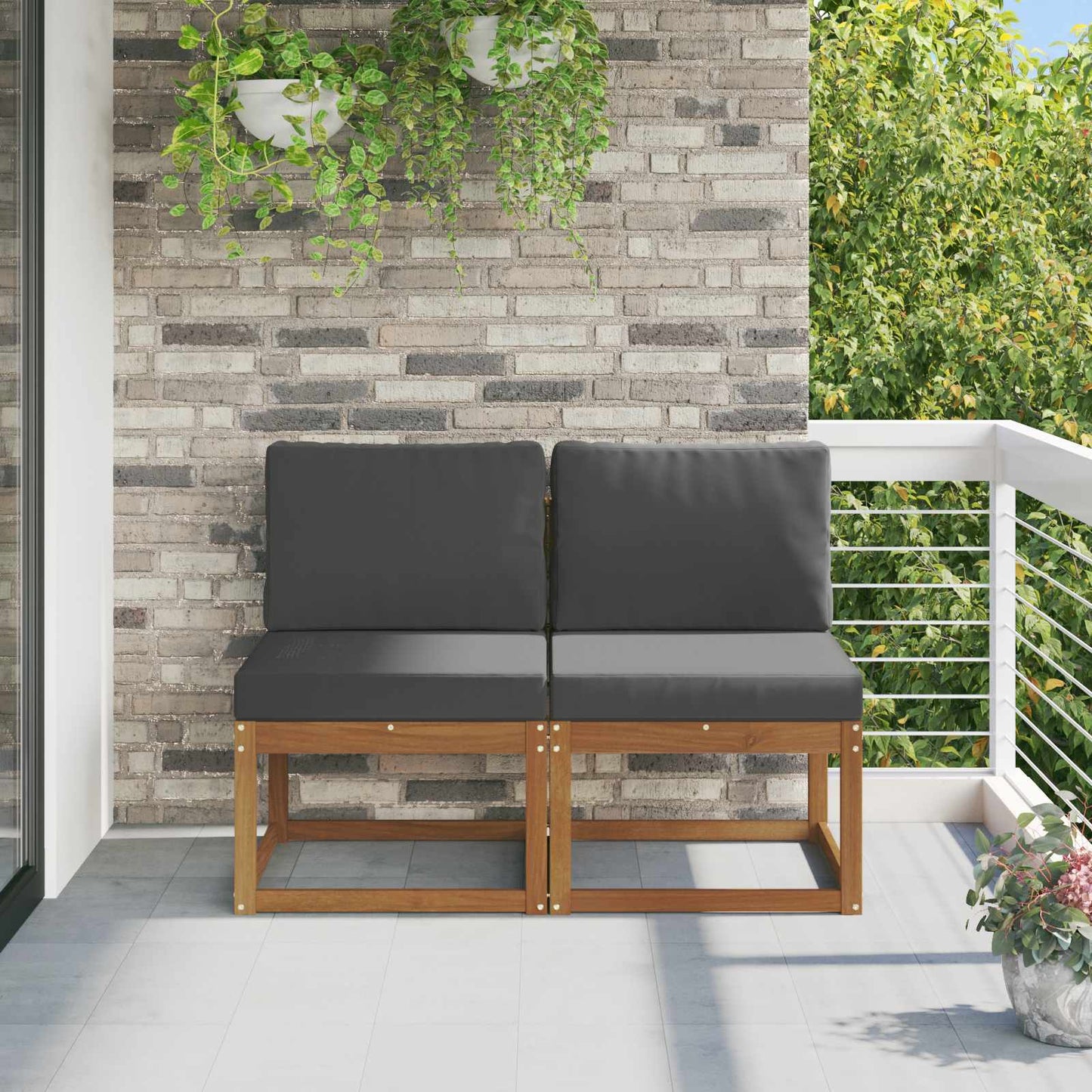 2 Stück Outdoor Mittelsofa Massivholz Akazie