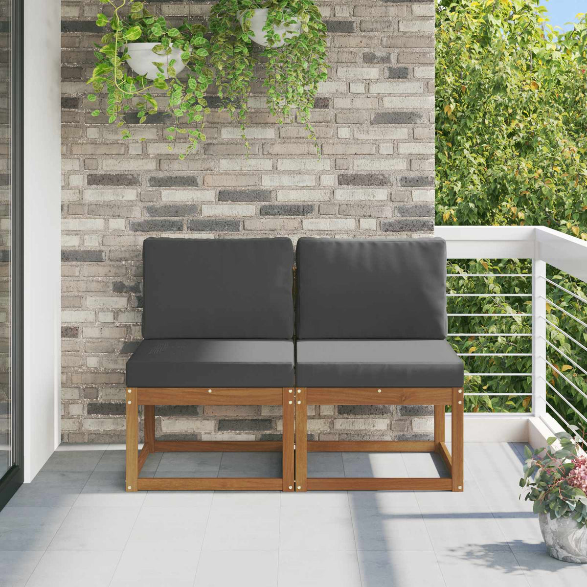 2 Stück Outdoor Mittelsofa Massivholz Akazie