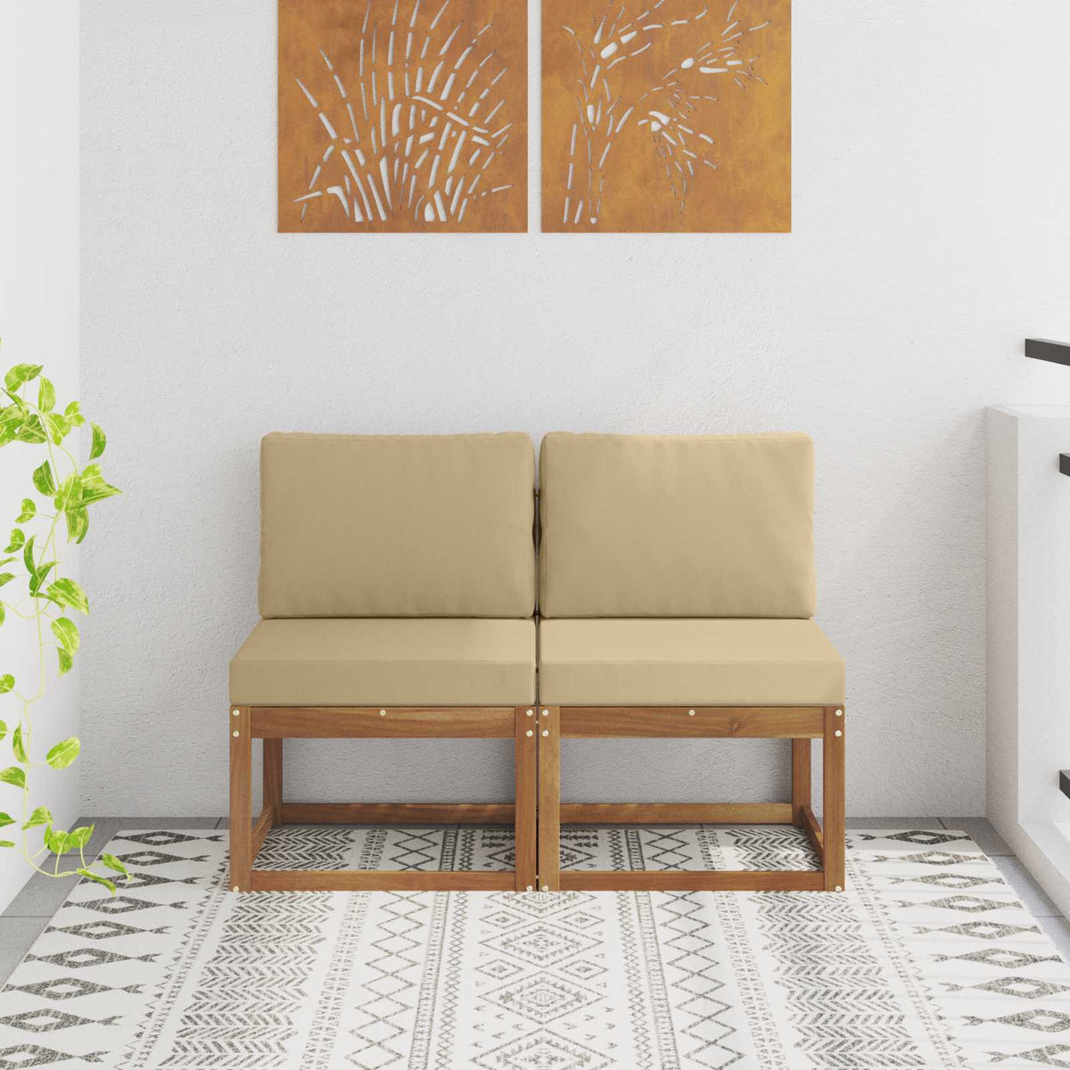 2 Stück Outdoor Mittelsofa Massivholz Akazie Natur