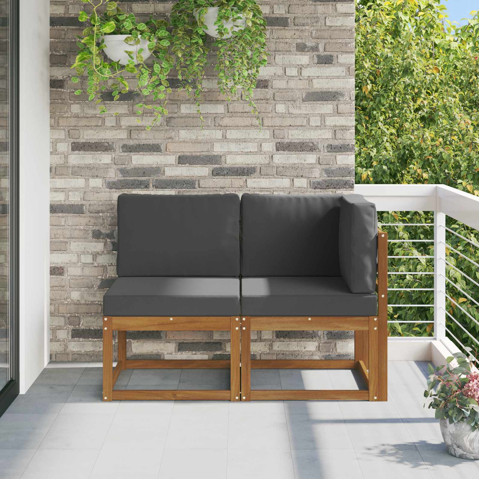 Outdoor Mittel- und Ecksofa 2 Stück Natur und Anthrazit